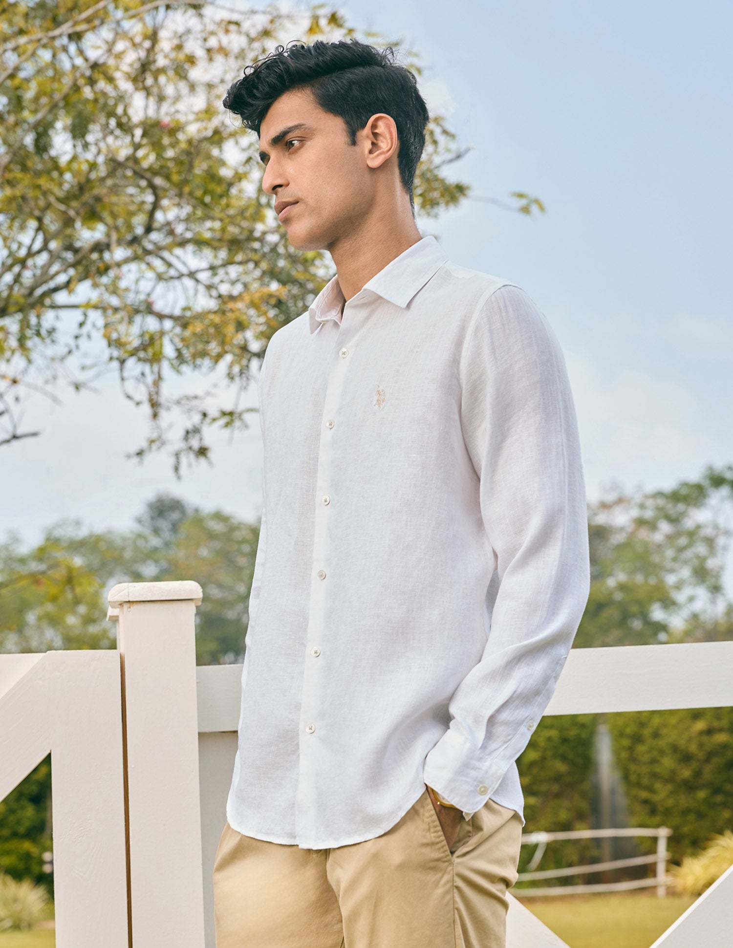 Pacho X Tailored Fit Pure Linen Shirt White - U.S. Polo Assn. India | Large