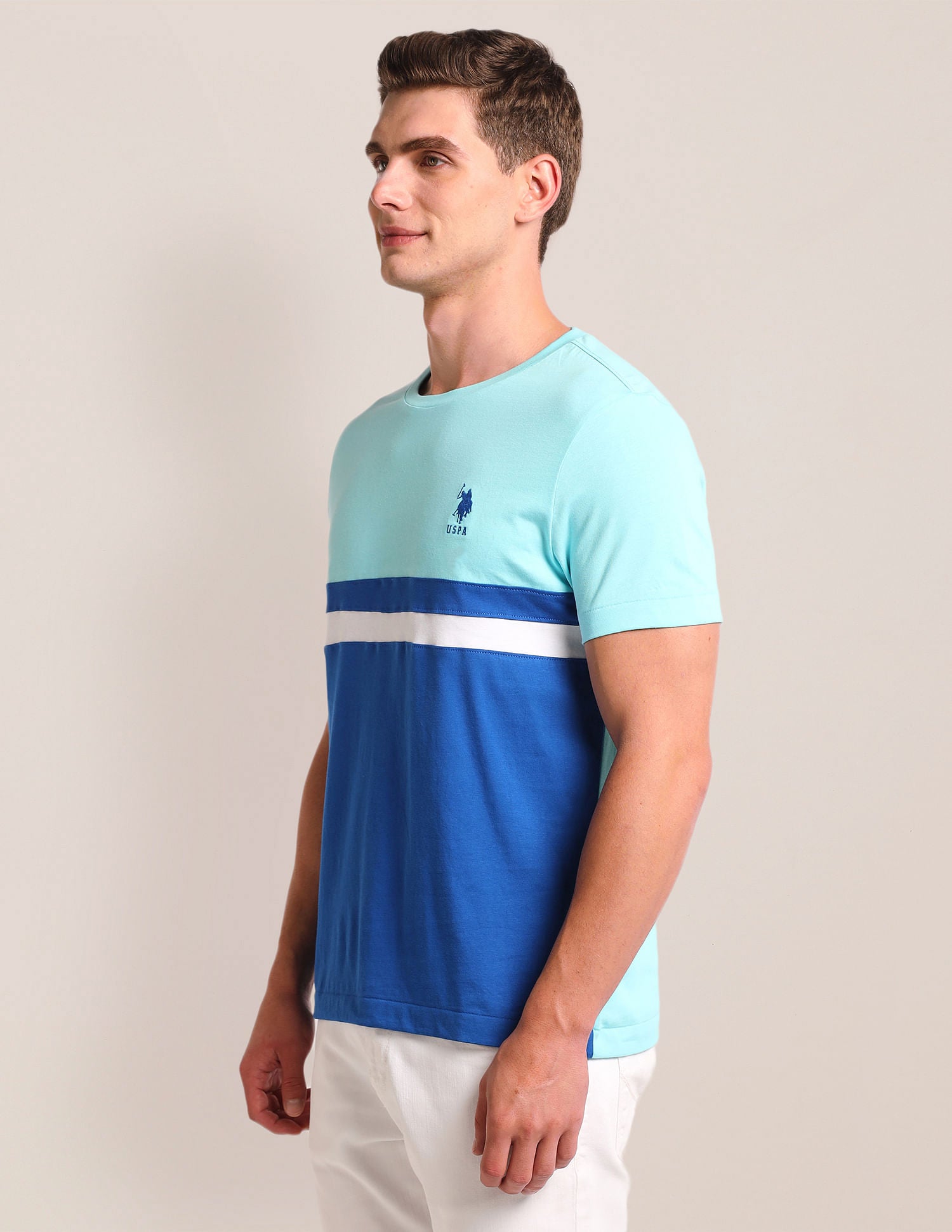 Colour Block Slim Fit T-Shirt Turquoise - U.S. POLO ASSN. | Large