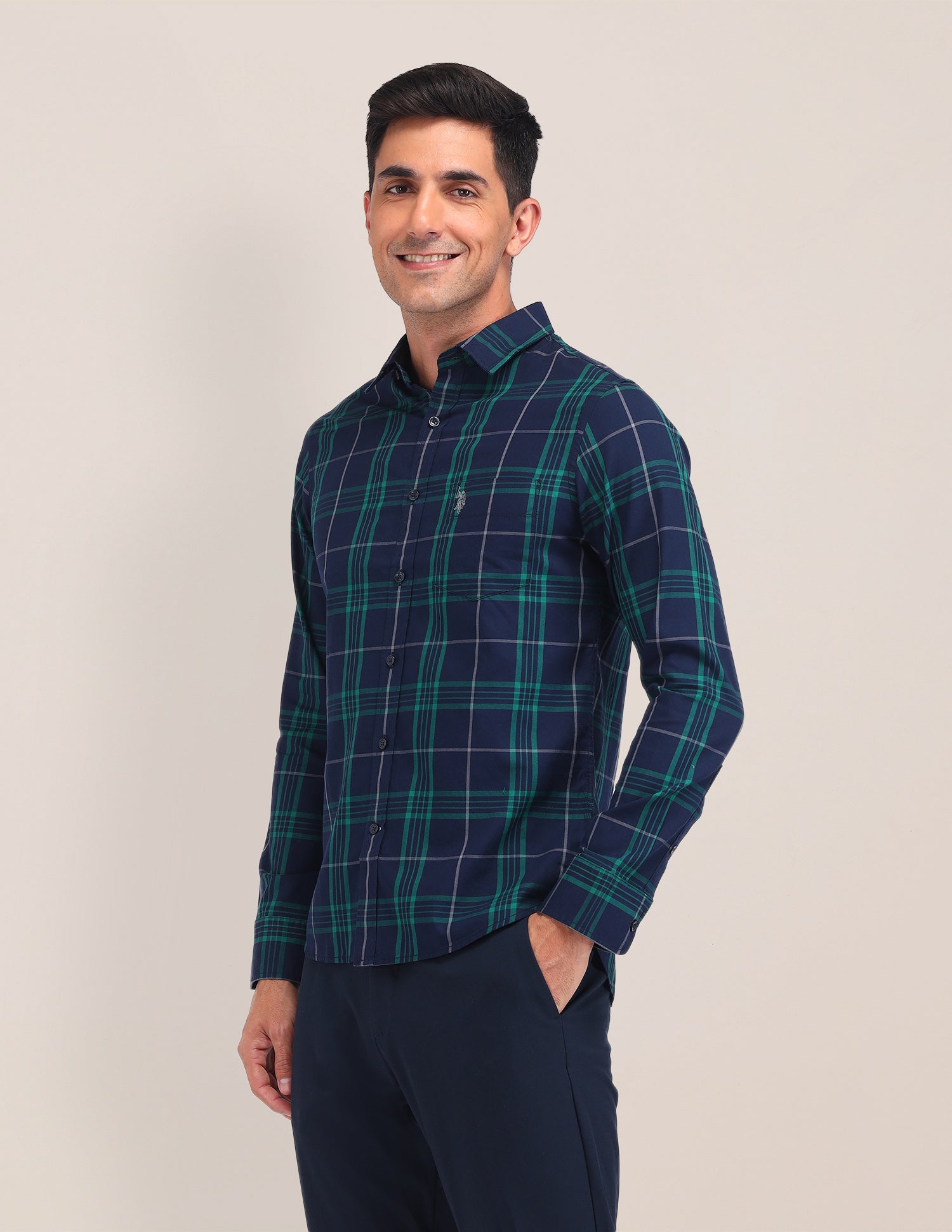 Midscale Checked Tailored Fit Shirt Navy - U.S. Polo Assn. India | Large