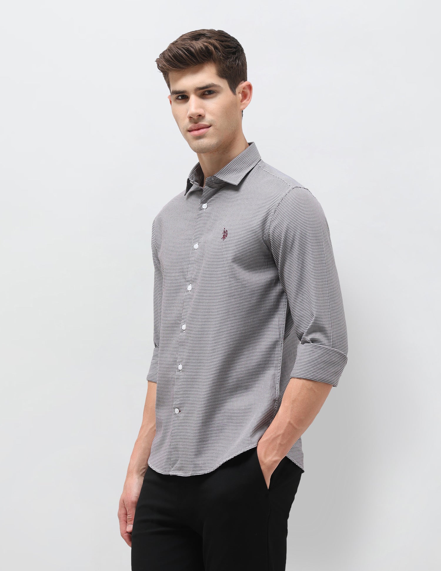 Twill Self Design Geometric Shirt Wine - U.S. Polo Assn. India | Large