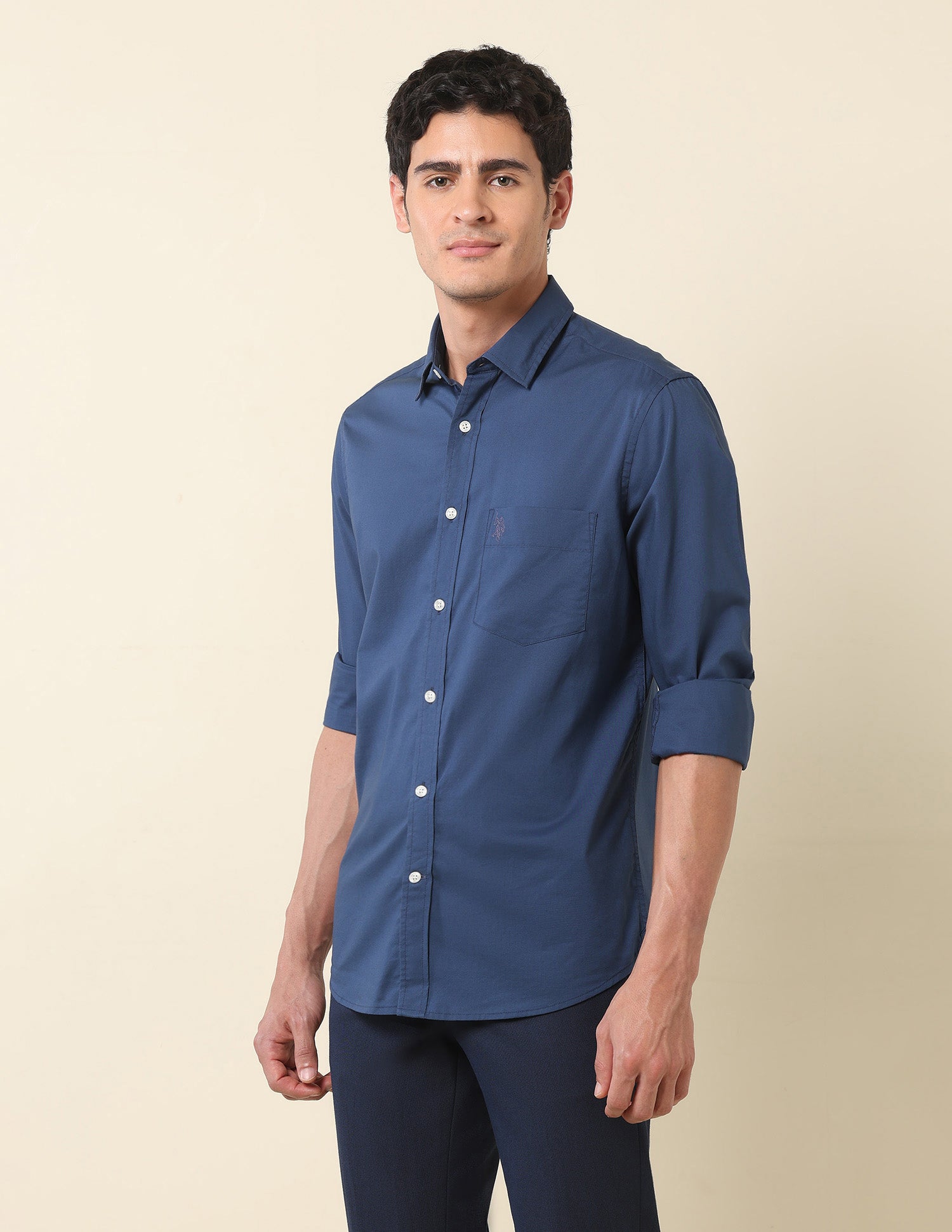 Tailored Fit Solid Shirt Blue - U.S. Polo Assn. India | Large