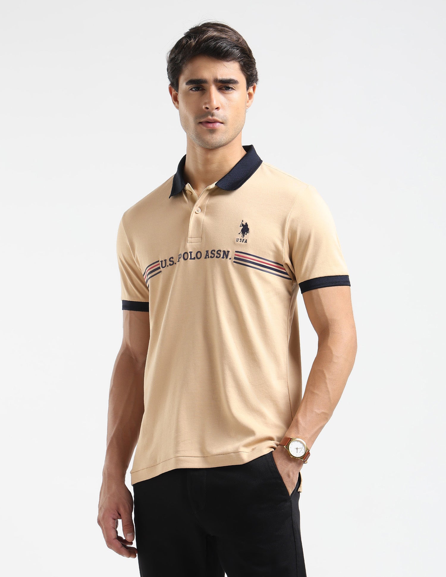 Brand Embossed Regular Fit Polo Shirt Light Brown - U.S. POLO ASSN. | Large