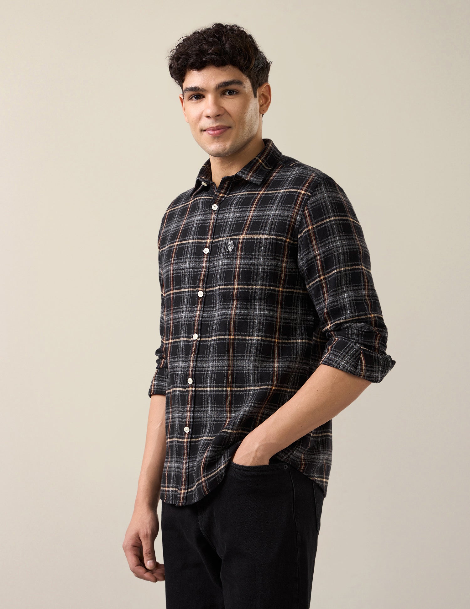 Plaid Checked Twill Shirt Black - U.S. Polo Assn. India | Large