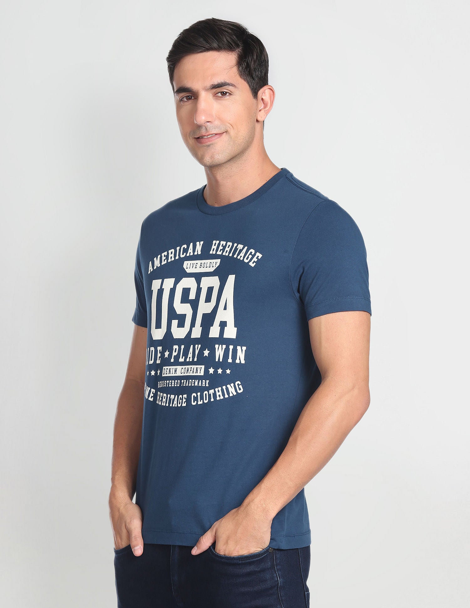 Crew Neck Brand Print T-Shirt Dark Blue - U.S. Polo Assn. India | Large