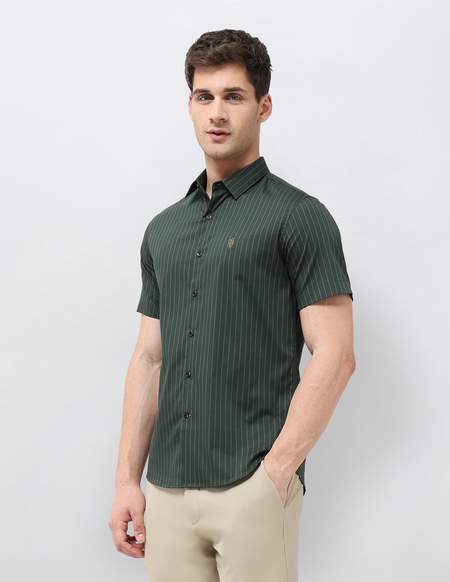 Vertical Striped Equestrian Aisle Shirt Olive - U.S. Polo Assn. India | Large