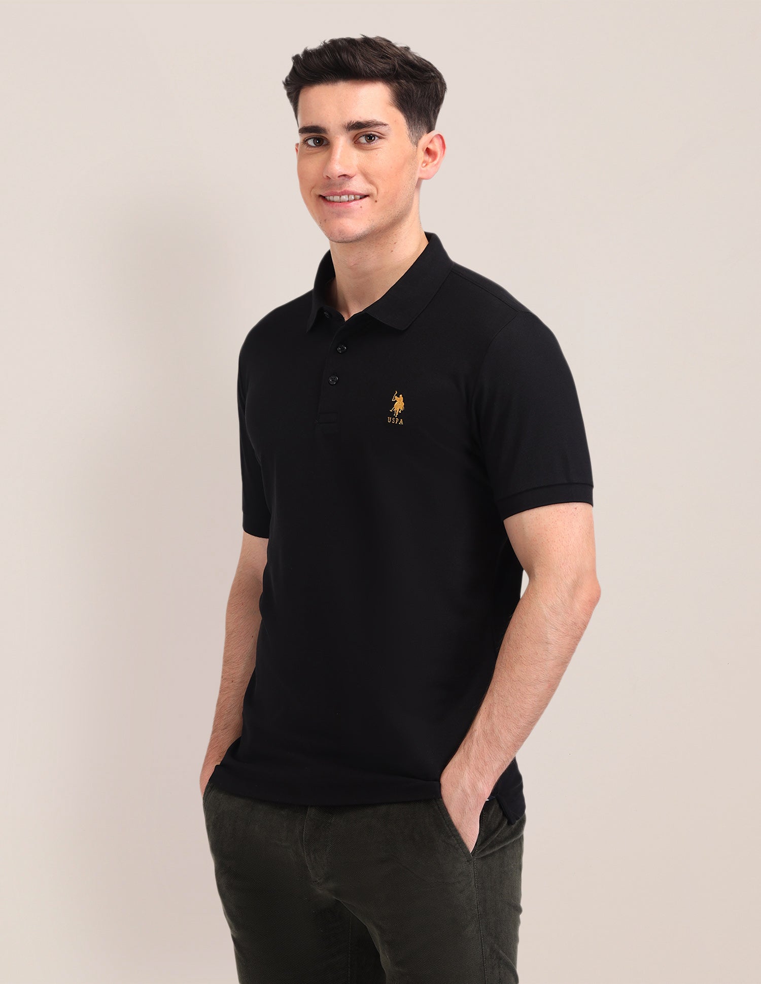 Solid Pattern Cotton Polo Shirt Black - U.S. Polo Assn. India | Large