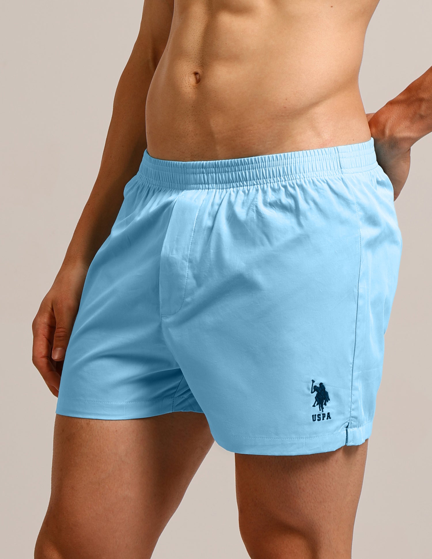 Mid Rise Solid Lounge Shorts - Pack Of 2 Sky Blue & Navy - U.S. Polo Assn. India | Large