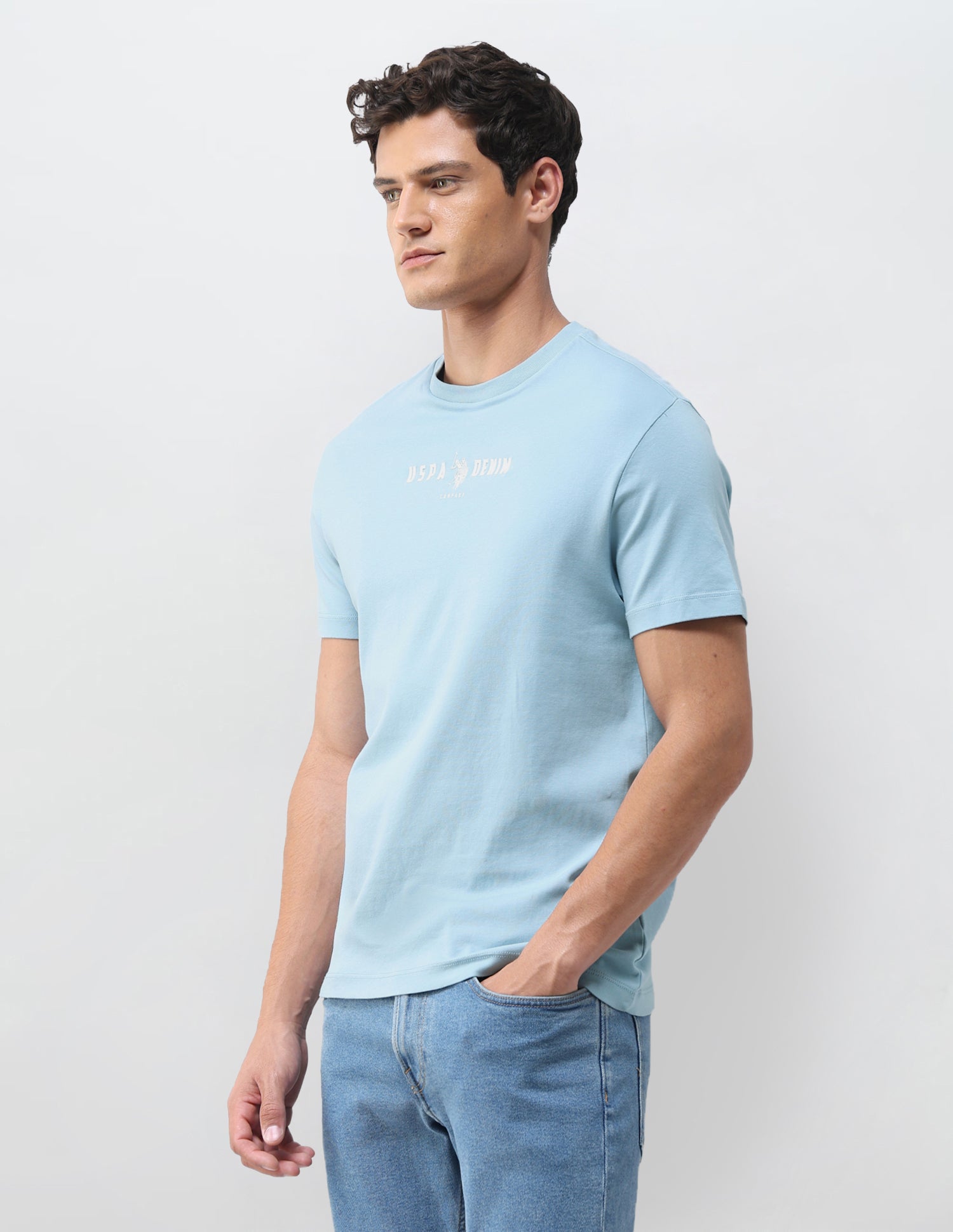 Solid Slim Fit T-Shirt Light Blue - U.S. Polo Assn. India | Large