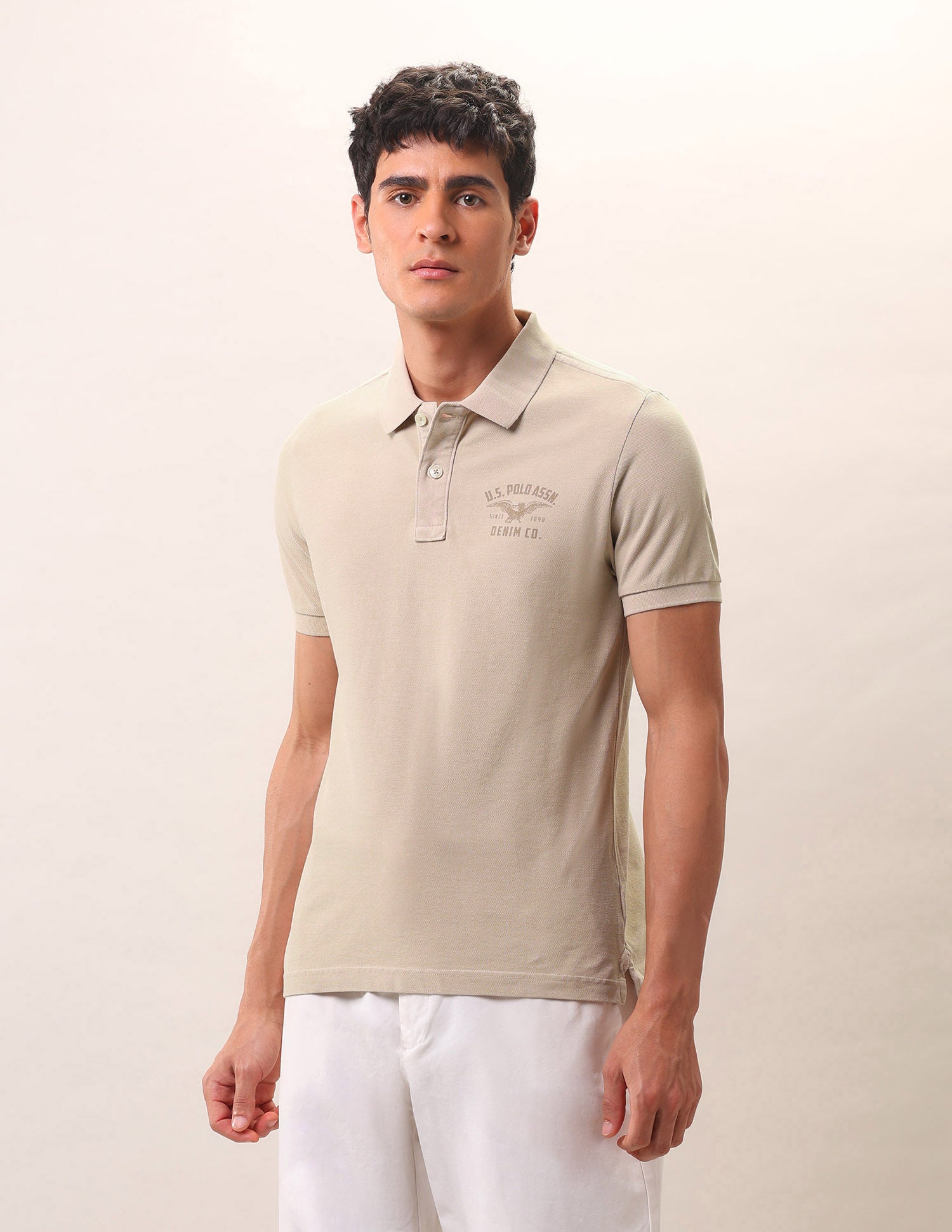 Brand Printed Pure Cotton Polo Shirt Stone - U.S. Polo Assn. India | Large