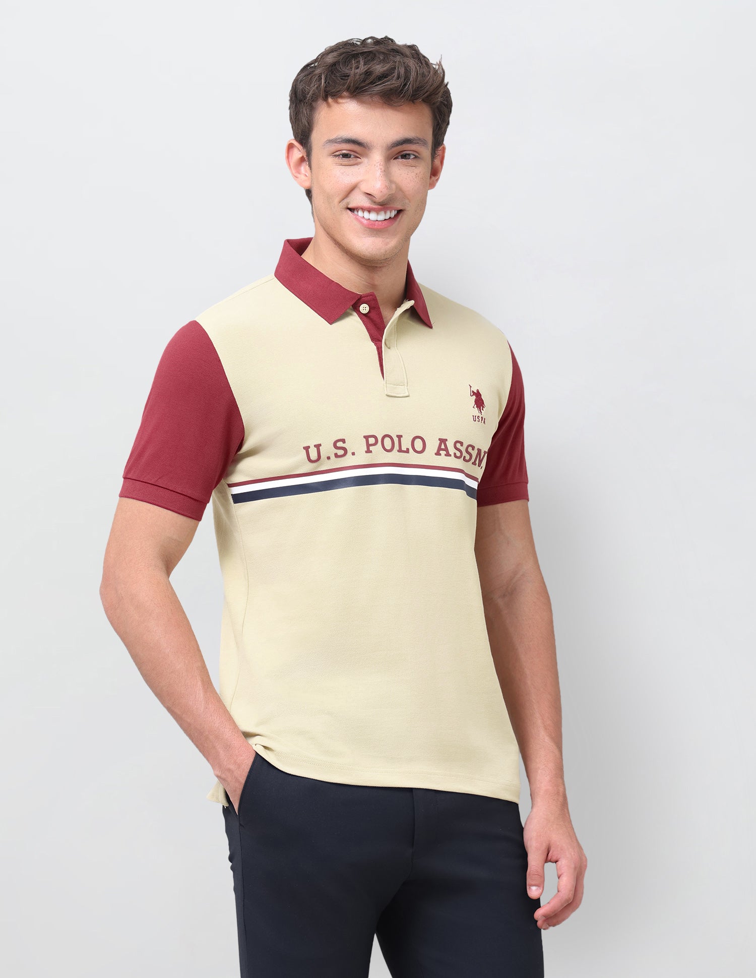 Brand Printed Regular Fit Polo Shirt Beige - U.S. Polo Assn. India | Large