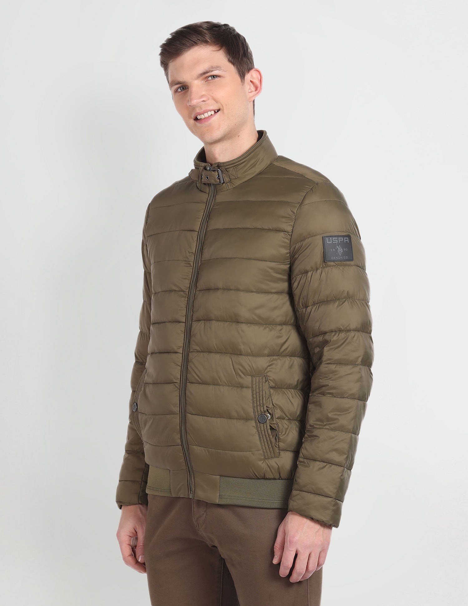 High Neck Solid Puffer Jacket Olive - U.S. POLO ASSN. | Large