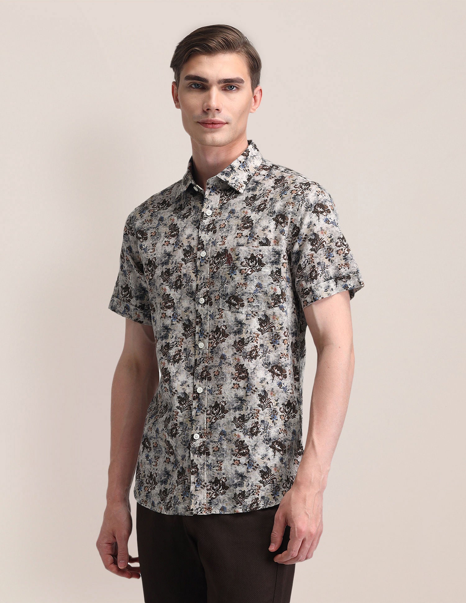 Tailored Fit Printed Shirt Brown - U.S. Polo Assn. India | Large