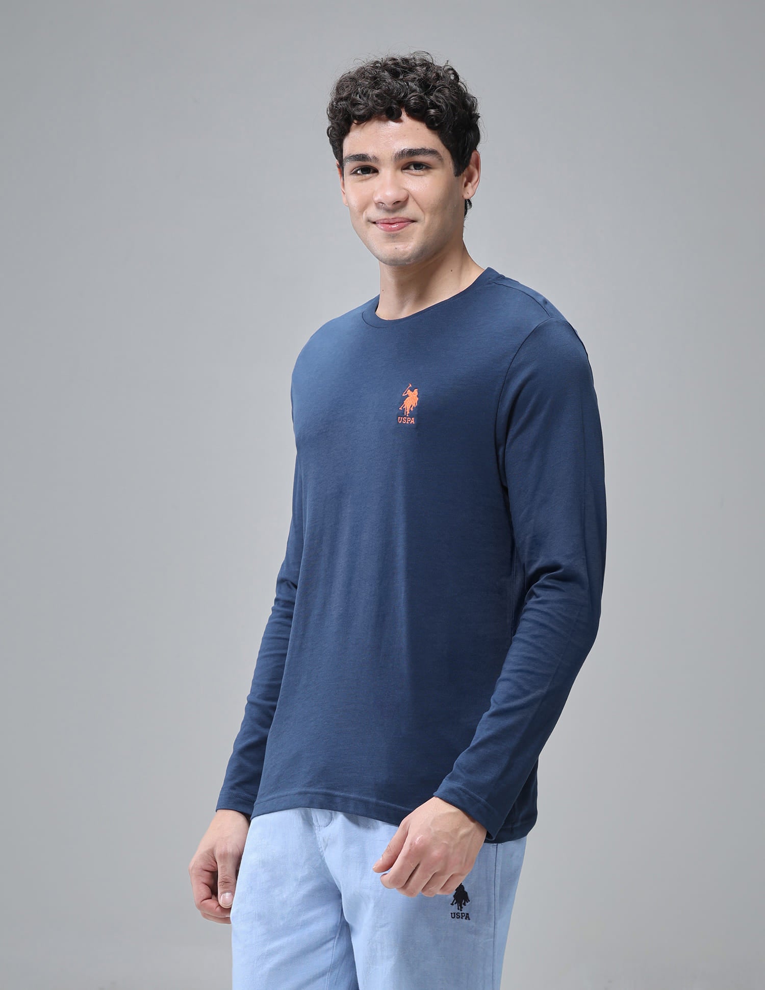 Pure Cotton Long Sleeve I693 Lounge T-Shirt - Pack Of 1 Medium Blue - U.S. Polo Assn. India | Large