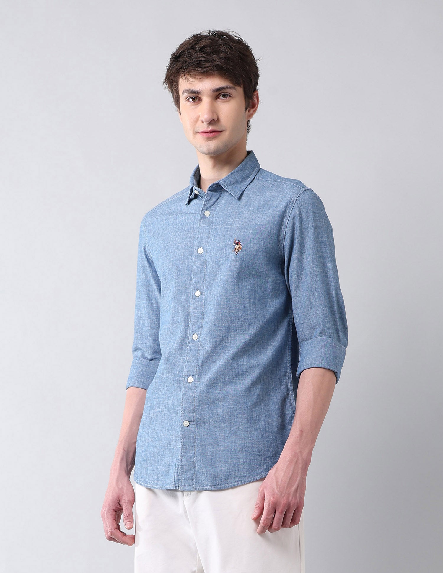 Solid Poplin Regular Fit Shirt Indigo - U.S. Polo Assn. India | Large