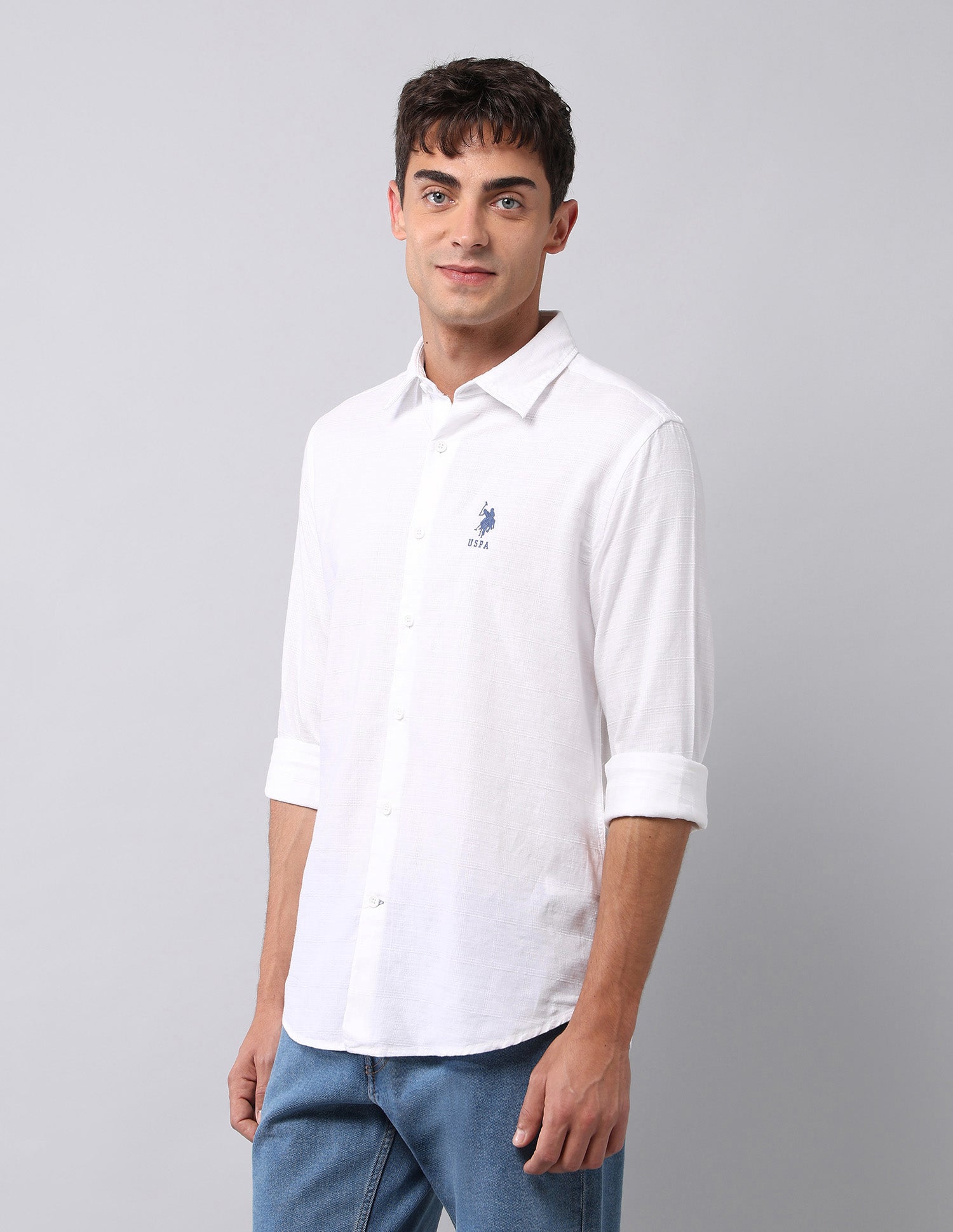 Pure Cotton Textured  Shirt White - U.S. Polo Assn. India | Large