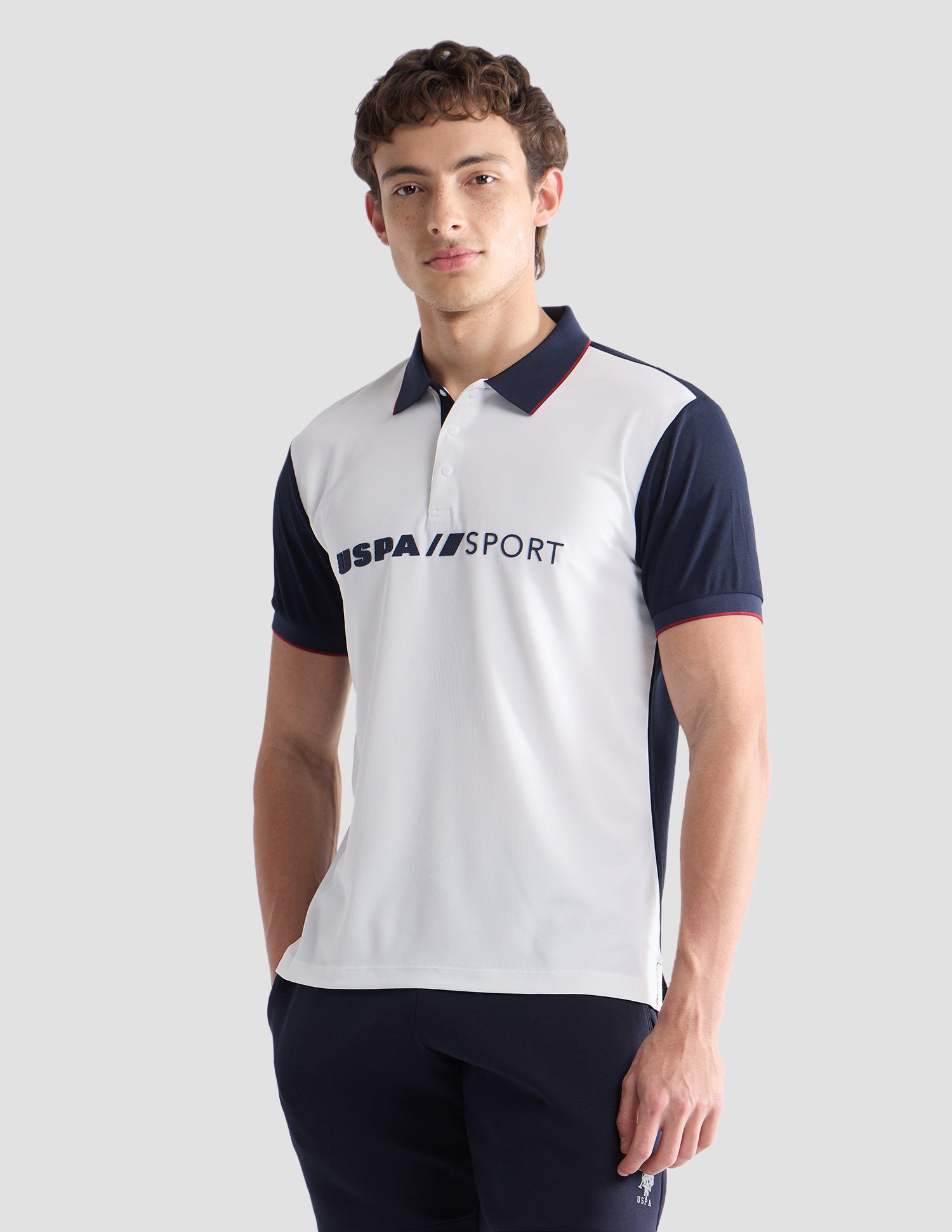 Colourblocked Slim Fit Active Polo Shirt Off White - U.S. Polo Assn. India | Large
