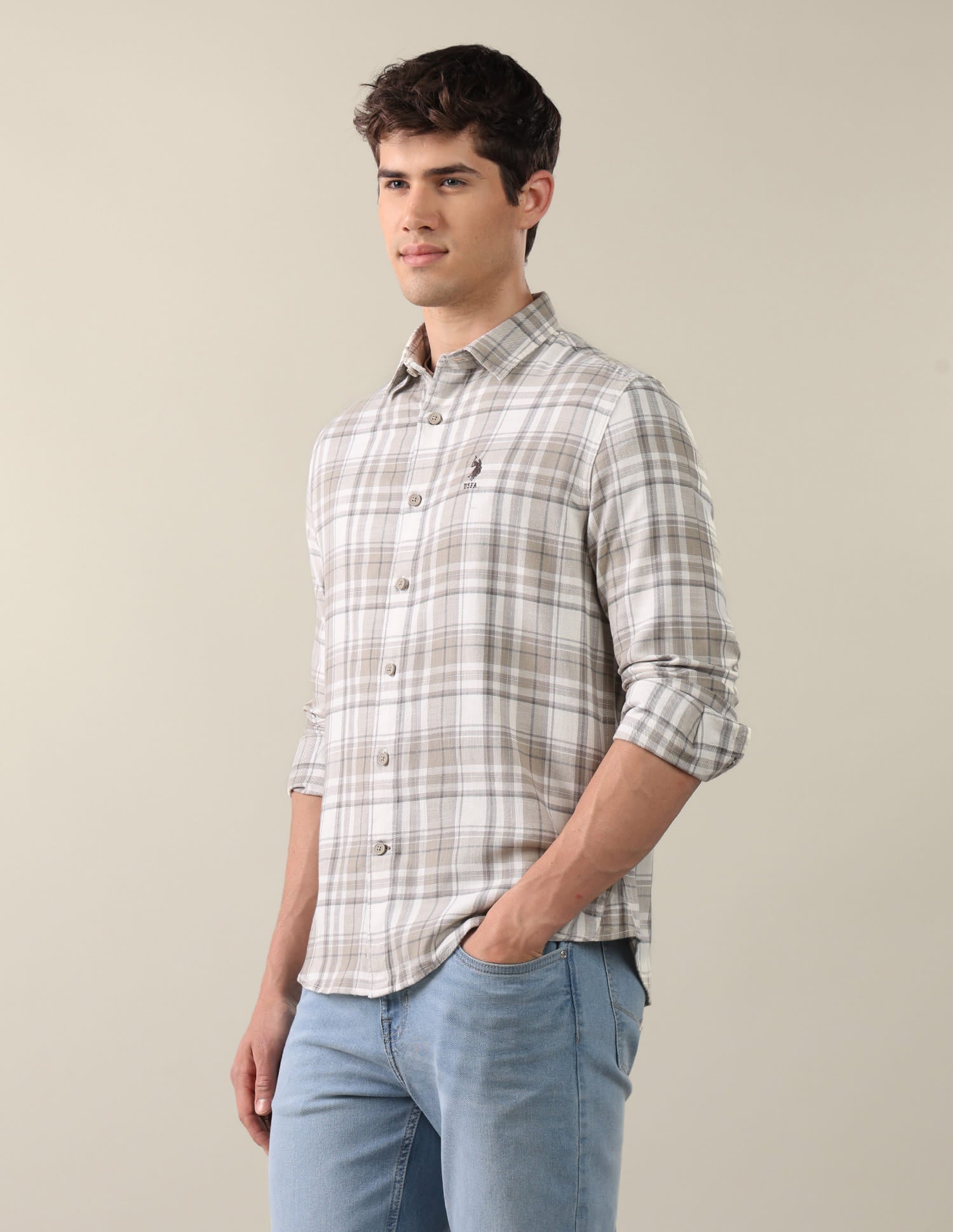 Twill Plaid Checked Shirt Green - U.S. Polo Assn. India | Large
