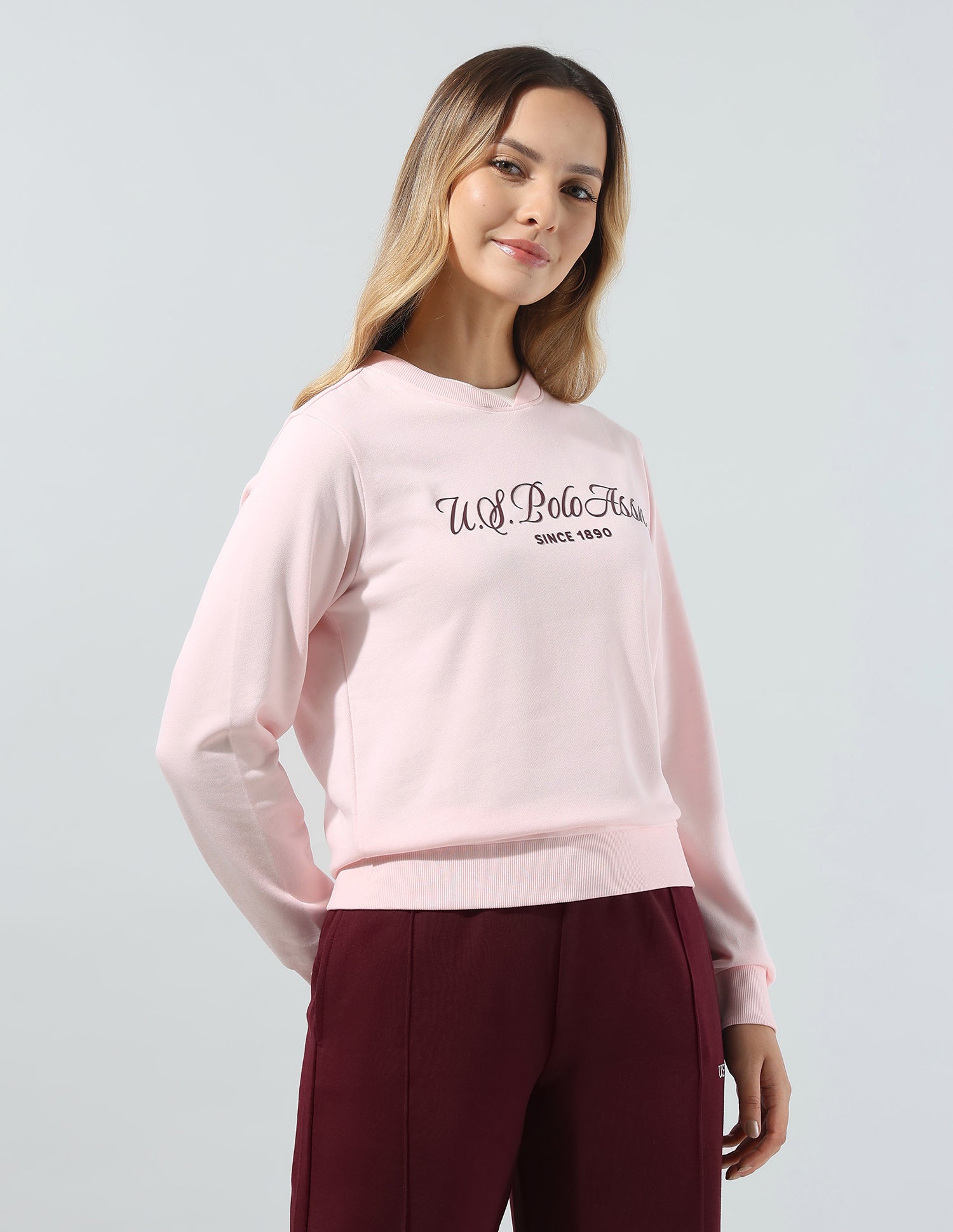 Typographic Brand Printed Relaxed Fit Sweatshirt Light Pink - U.S. Polo Assn. India | Large