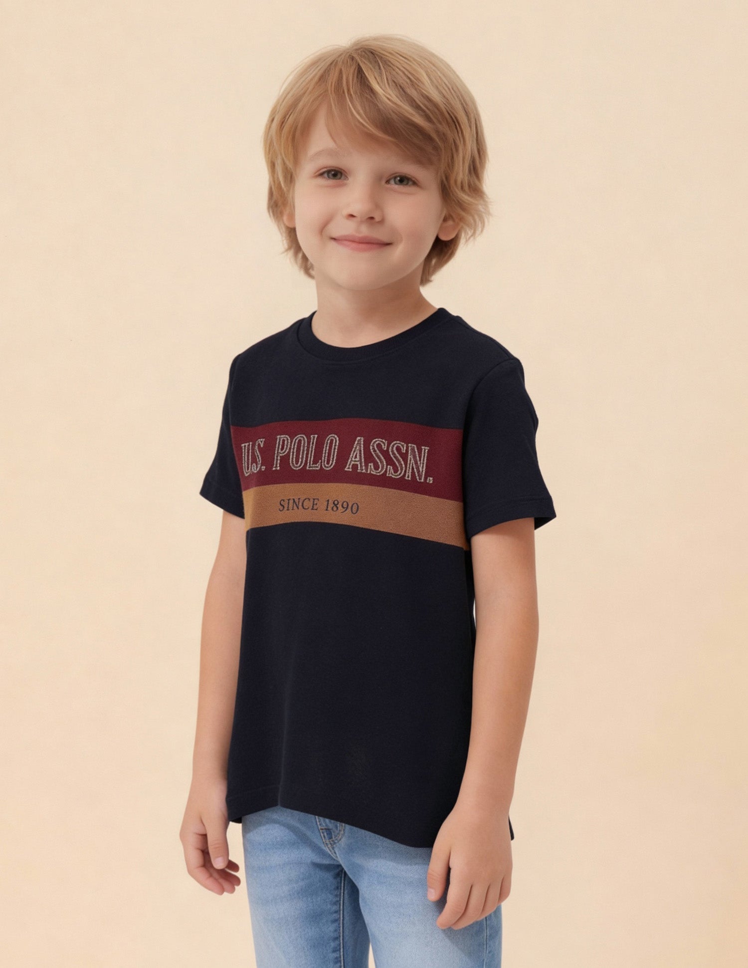 Boys Colour blocked Brand Embroidered T-Shirt Navy - U.S. Polo Assn. India | Large