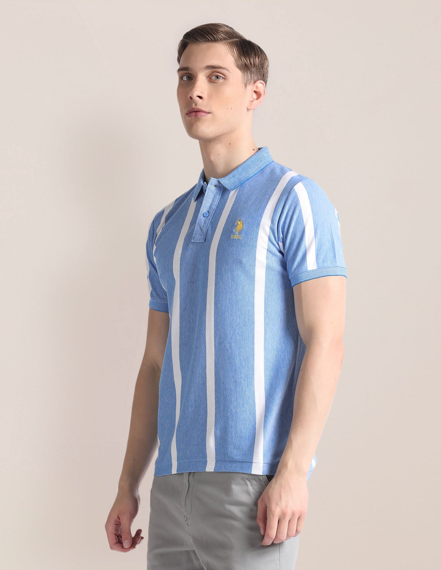 Vertical Stripe Cotton Polo Shirt Blue - U.S. Polo Assn. India | Large