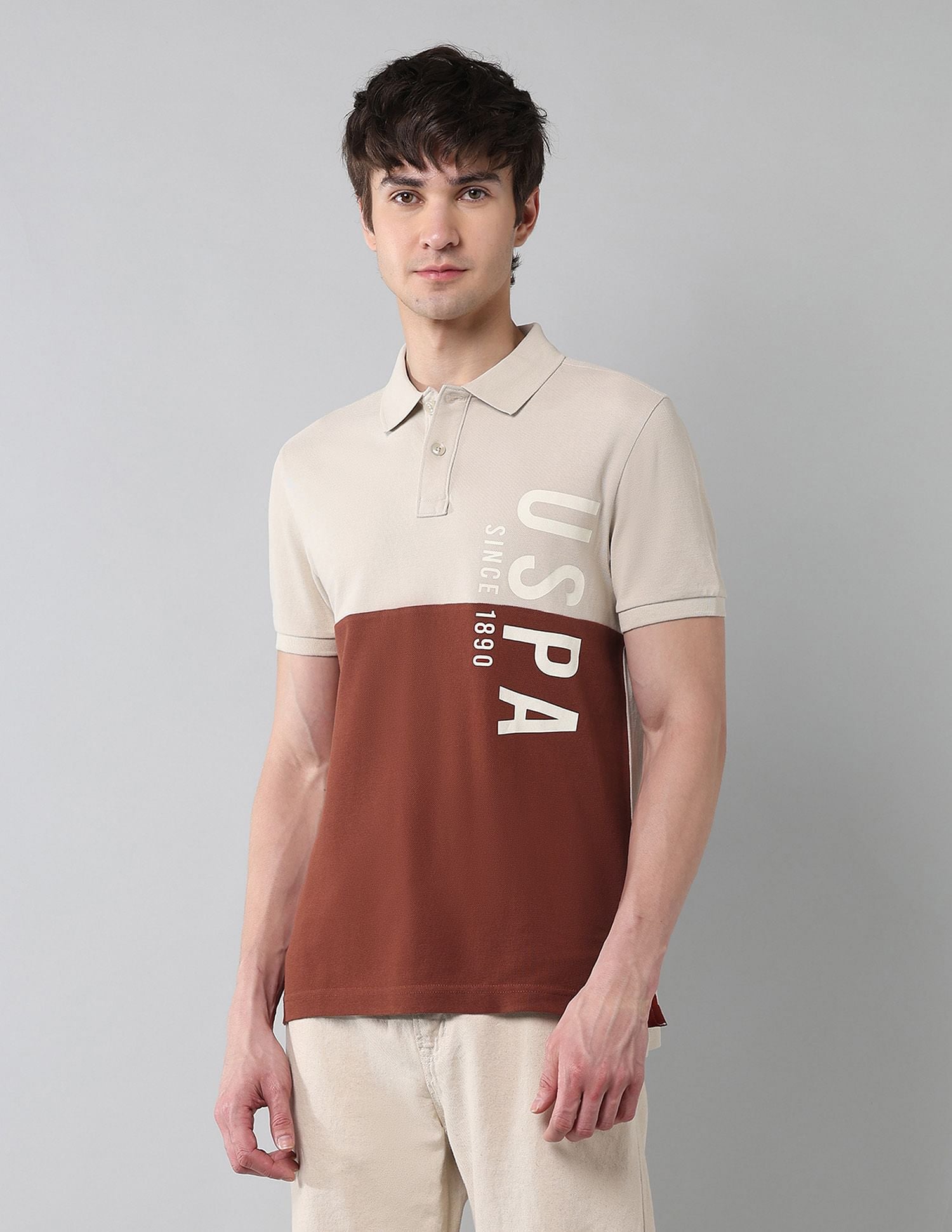 Cut & Sew Muscle Fit Polo Shirt Beige - U.S. POLO ASSN. | Large