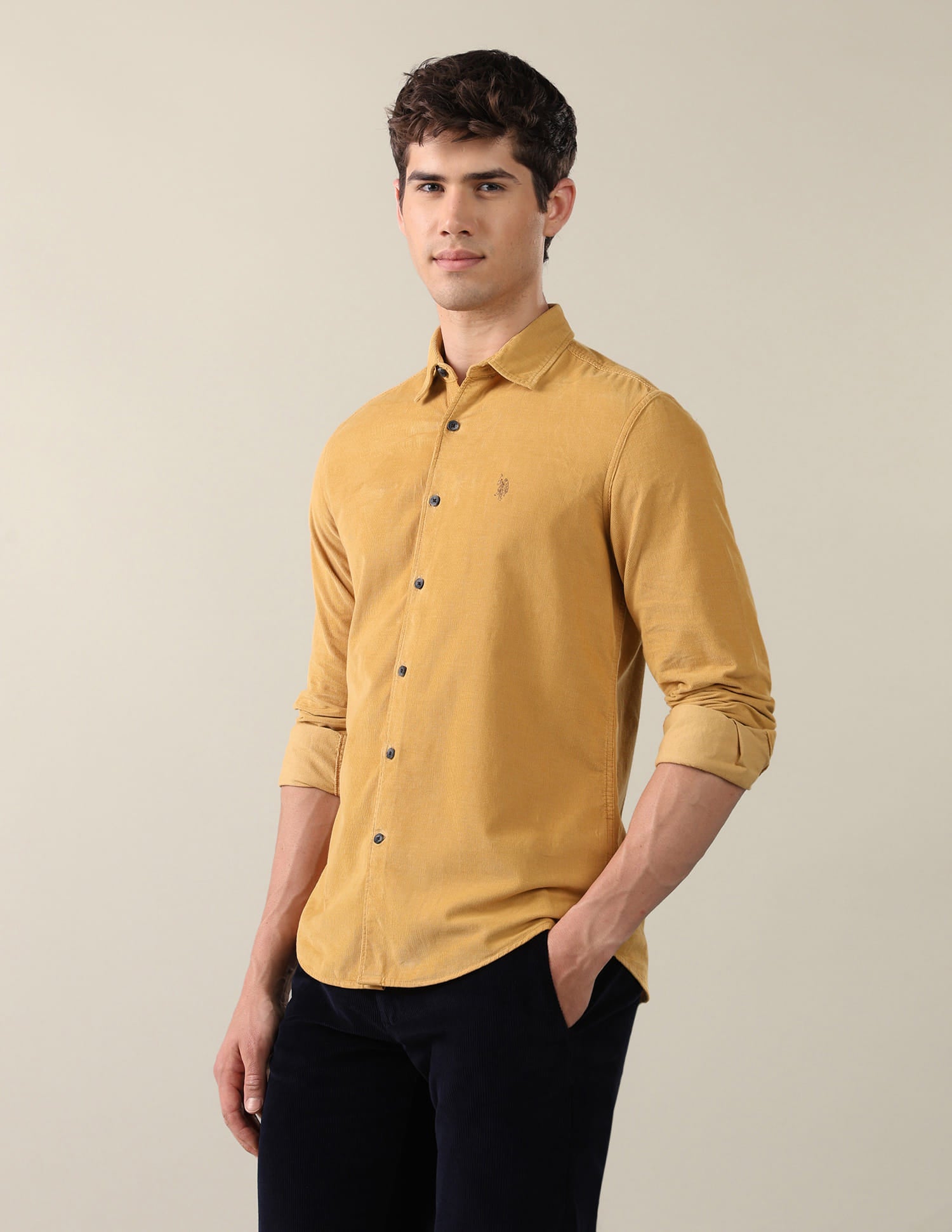 Corduroy Regular Fit Shirt Yellow - U.S. Polo Assn. India | Large