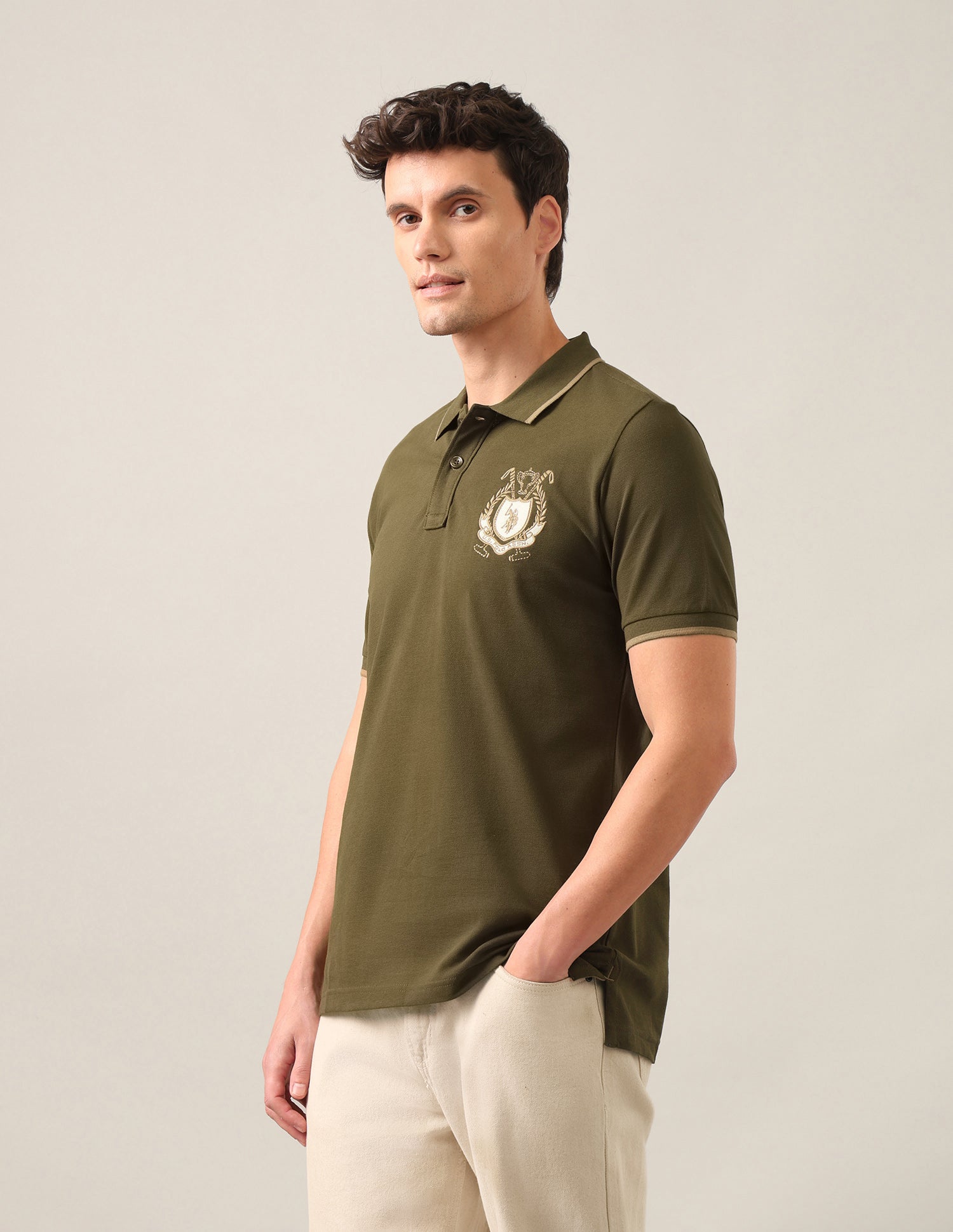 Solid Slim Fit Polo Shirt Olive - U.S. Polo Assn. India | Large