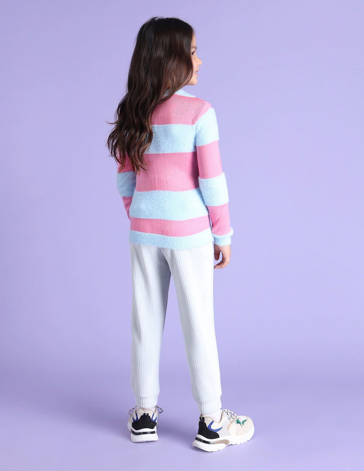 Girls Horizontal Stripe Sweater Neon Pink - U.S. POLO ASSN. | Large