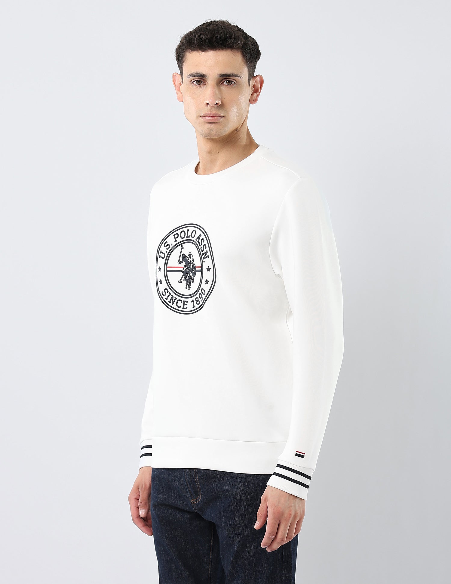 Brand Embossed Regular Fit Sweatshirt White - U.S. POLO ASSN. | Large