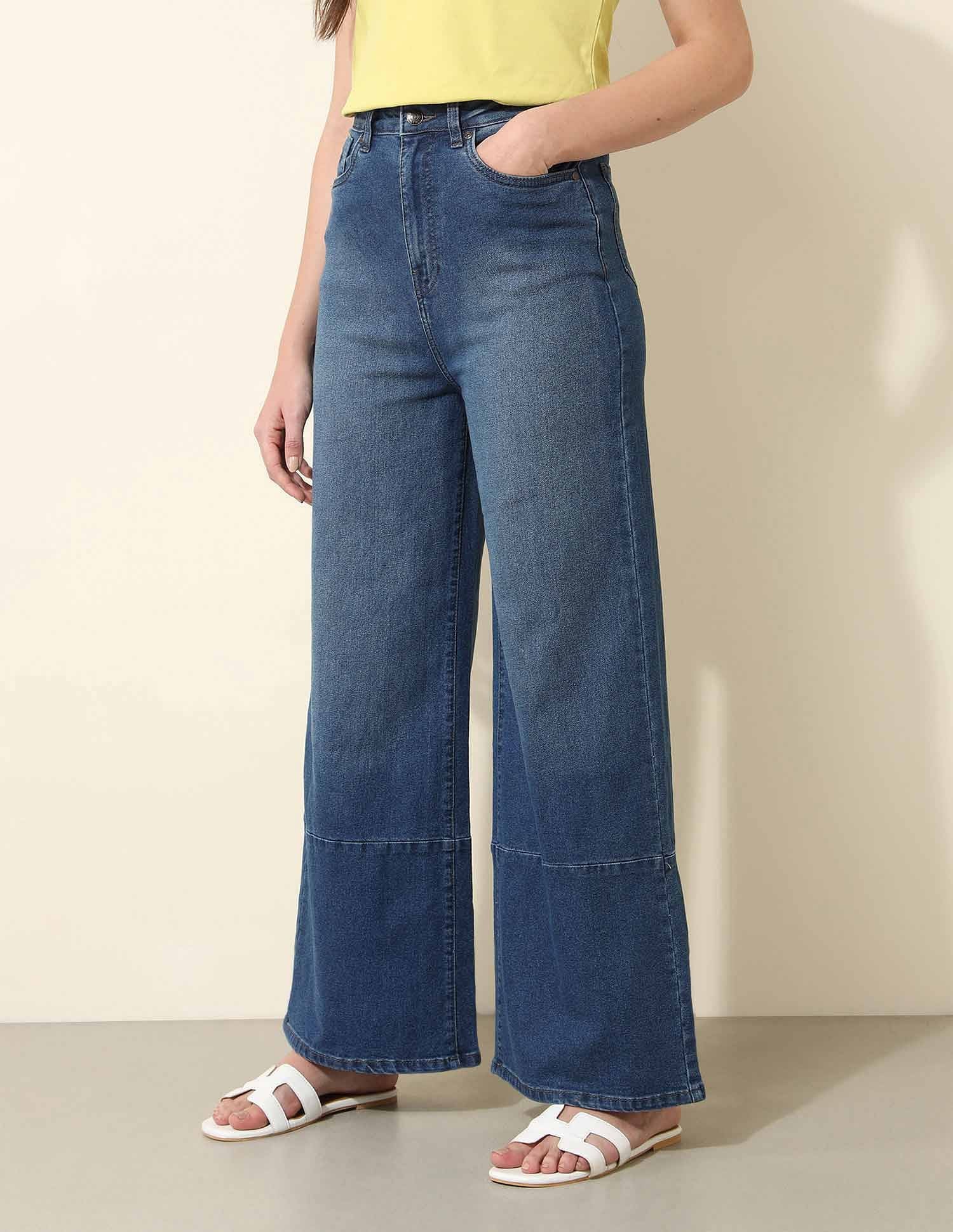 High Rise Wide Leg Cut & Sew Tinted Jeans Blue - U.S. POLO ASSN. | Large