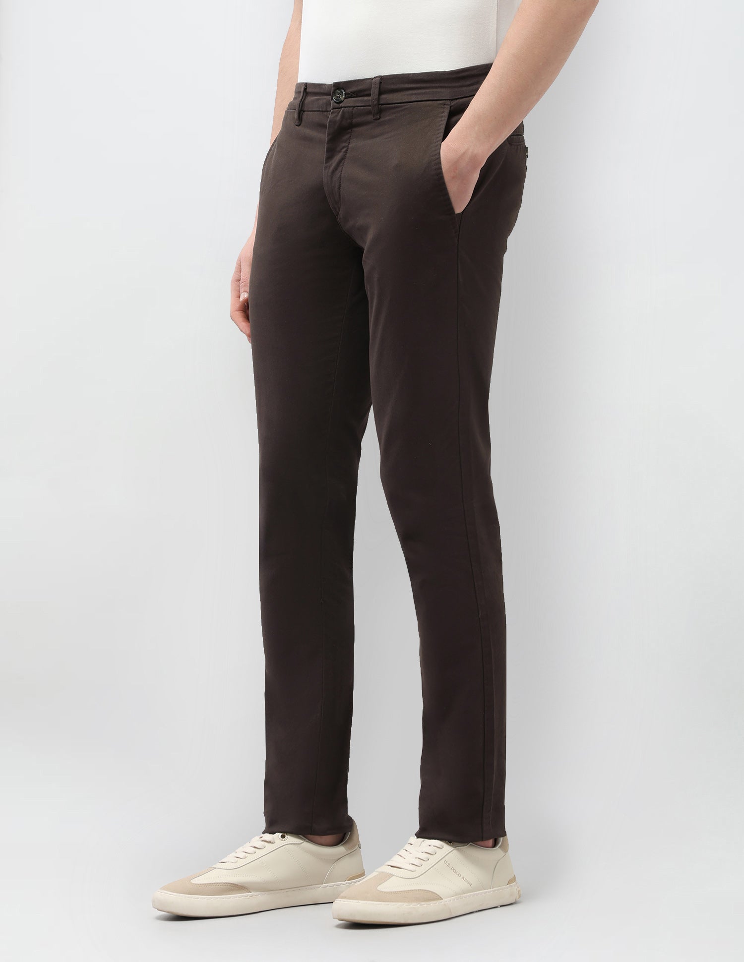 Austin Slim Fit Satin Trousers Dark Brown - U.S. Polo Assn. India | Large
