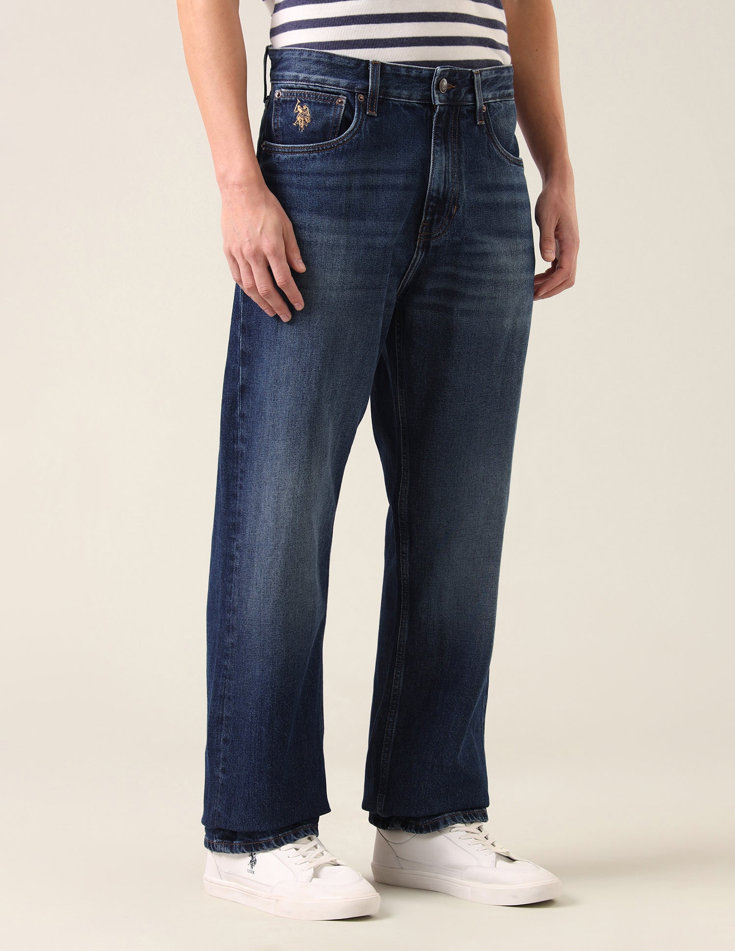 Logan Loose Straight Fit Whiskered Jeans Dark Blue - U.S. Polo Assn. India | Large