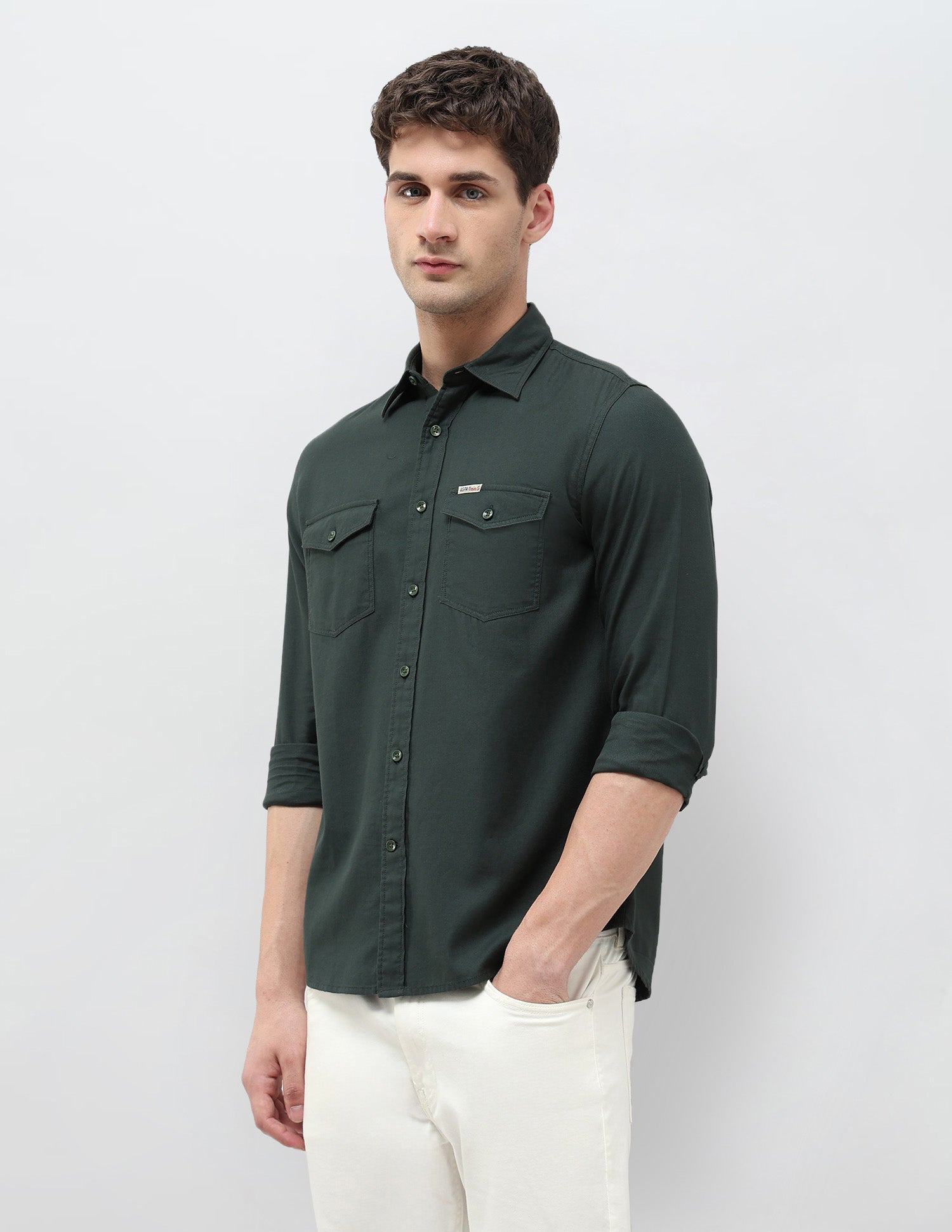 Solid Regular Fit Twill Shirt Dark Green - U.S. POLO ASSN. | Large