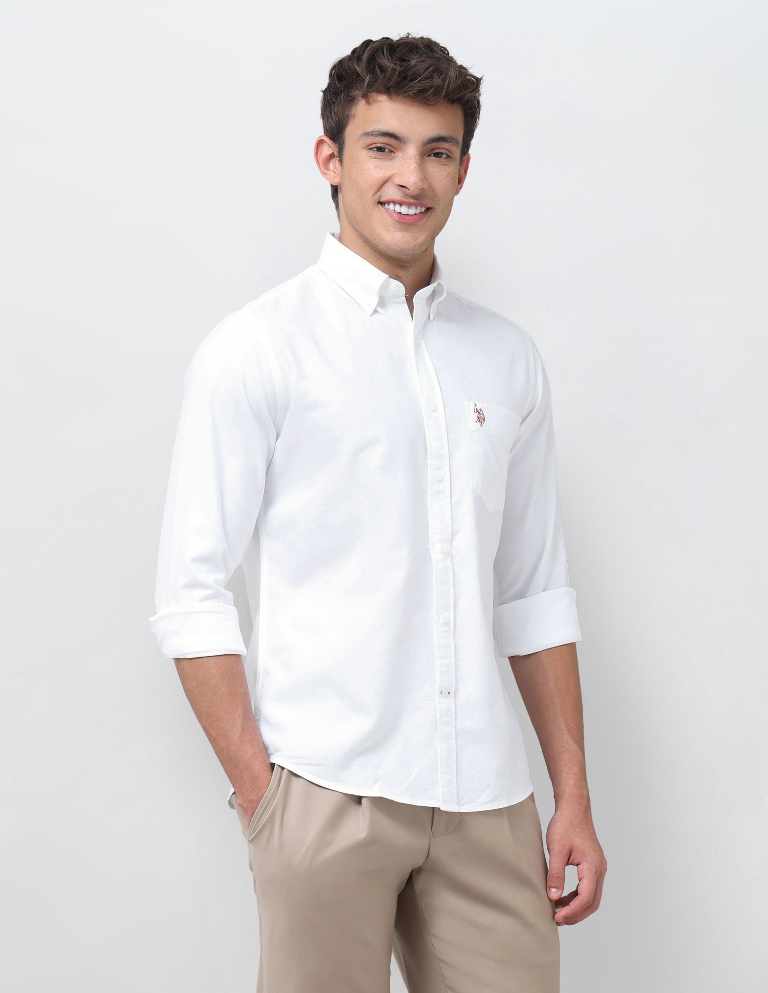 Tailored Fit Oxford Button Down Shirt White - U.S. Polo Assn. India | Large