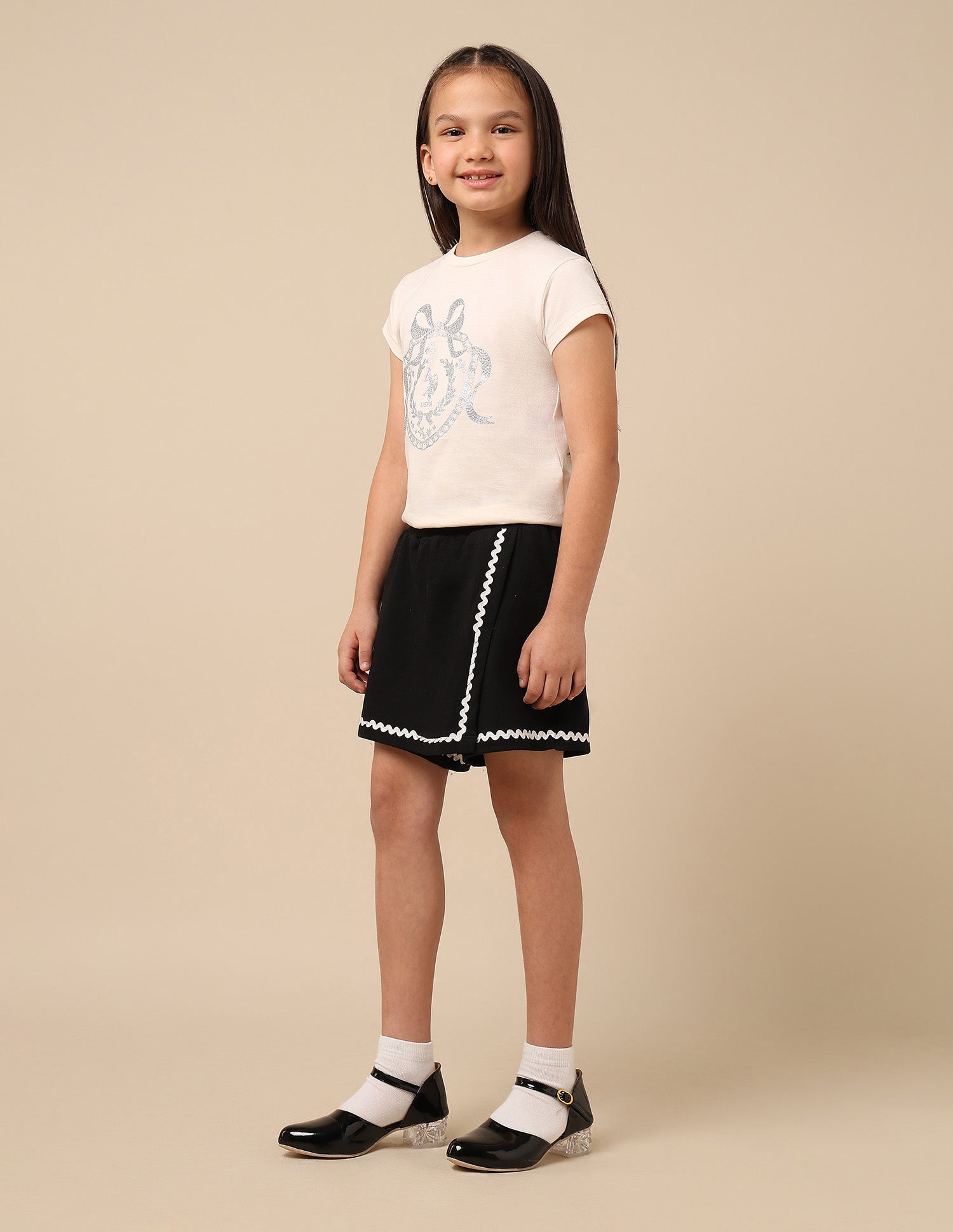 Girls Solid Lace Trim Skort Black - U.S. POLO ASSN. | Large