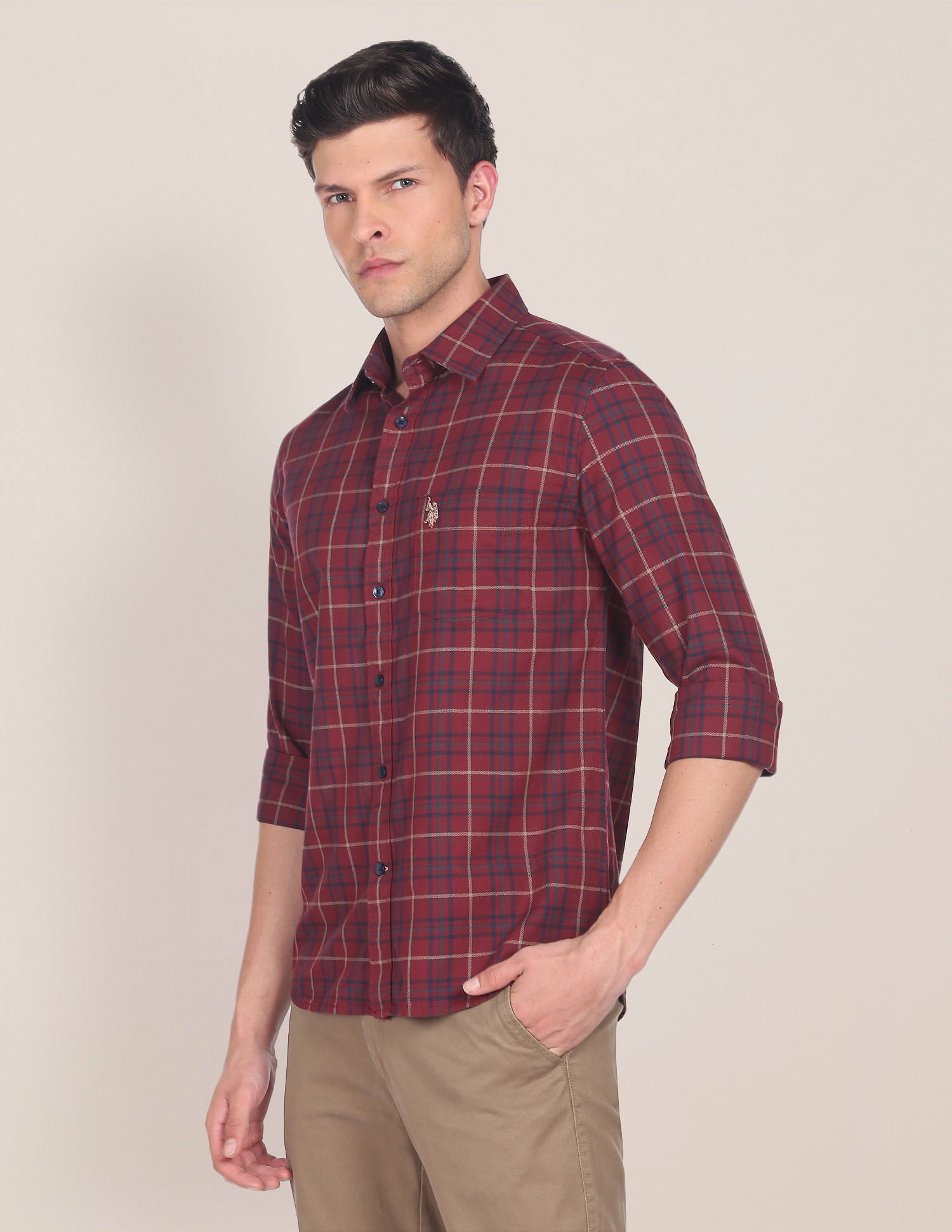 Matt Check Dobby Casual Shirt Maroon - U.S. POLO ASSN. | Large