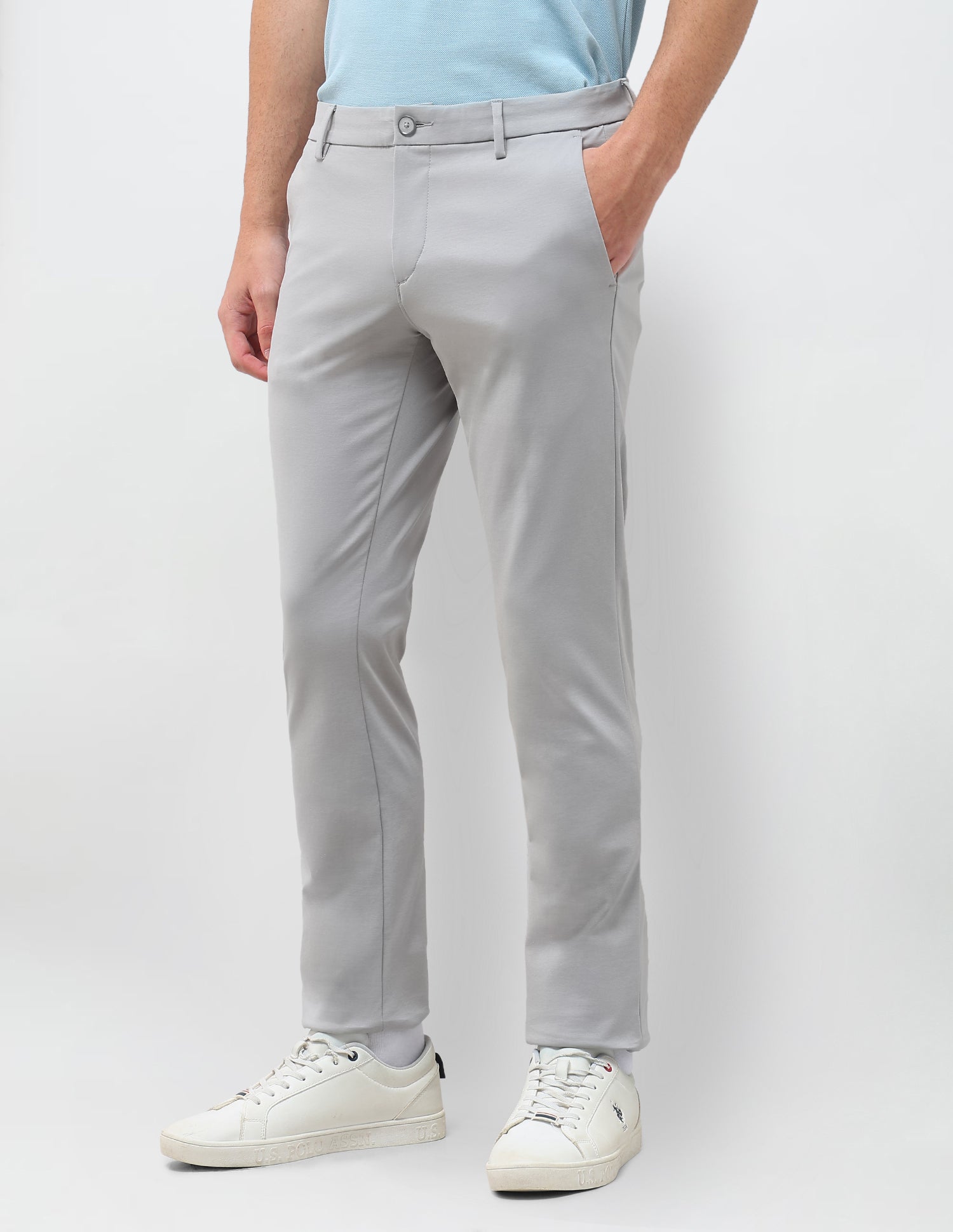 Satin Slim Fit Trousers Grey - U.S. Polo Assn. India | Large
