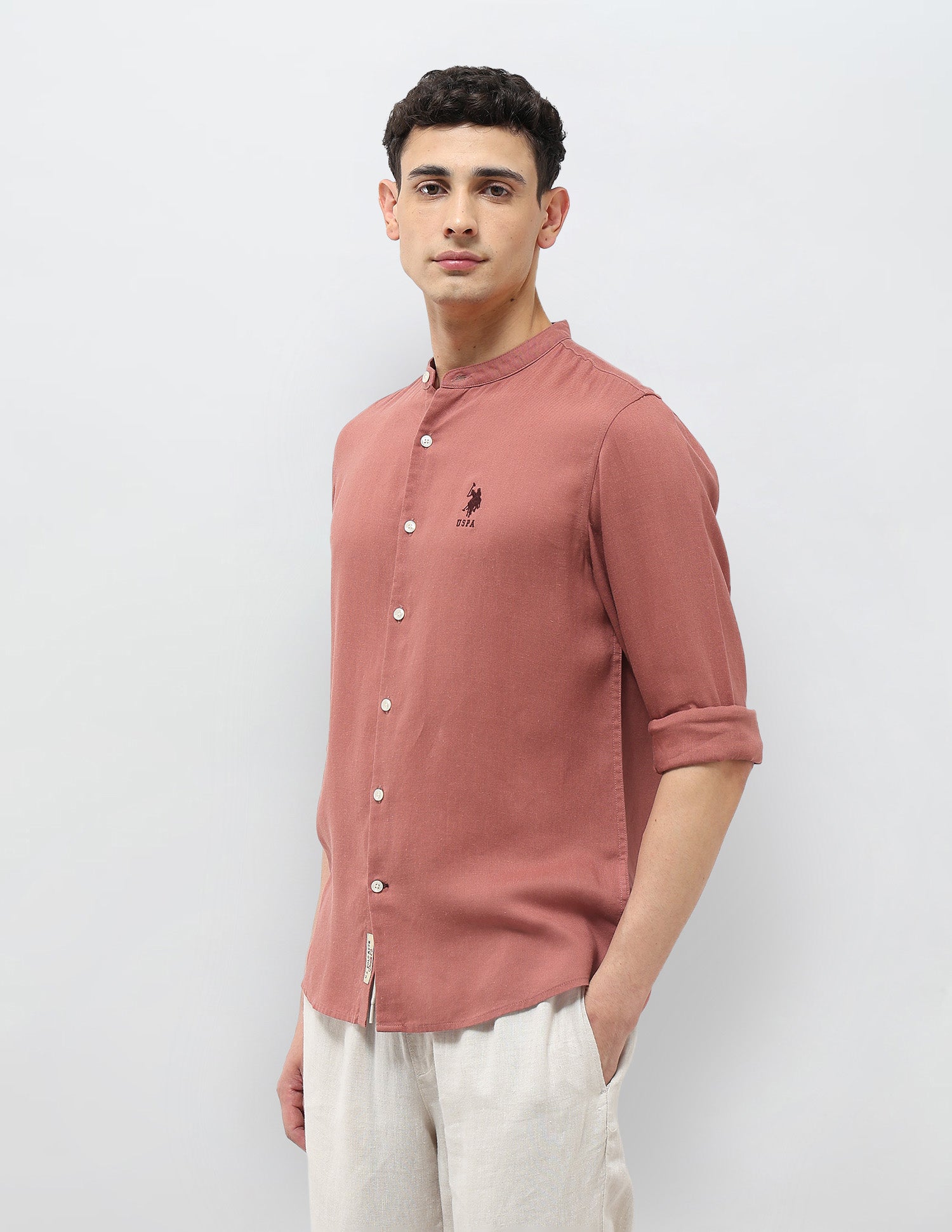 Mandarin Solid Regular Fit Shirt Rust - U.S. Polo Assn. India | Large