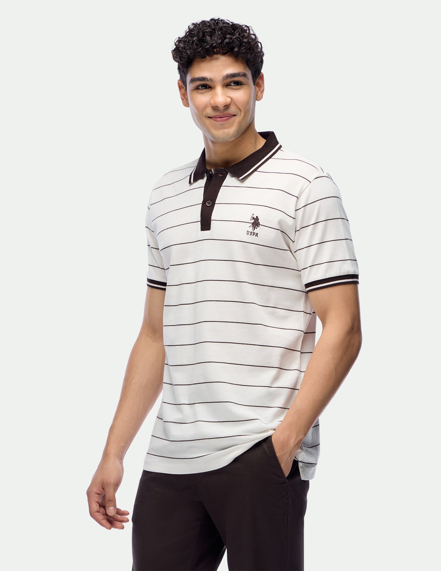 Slim Fit Horizontal Striped Polo Shirt Off White - U.S. Polo Assn. India | Large