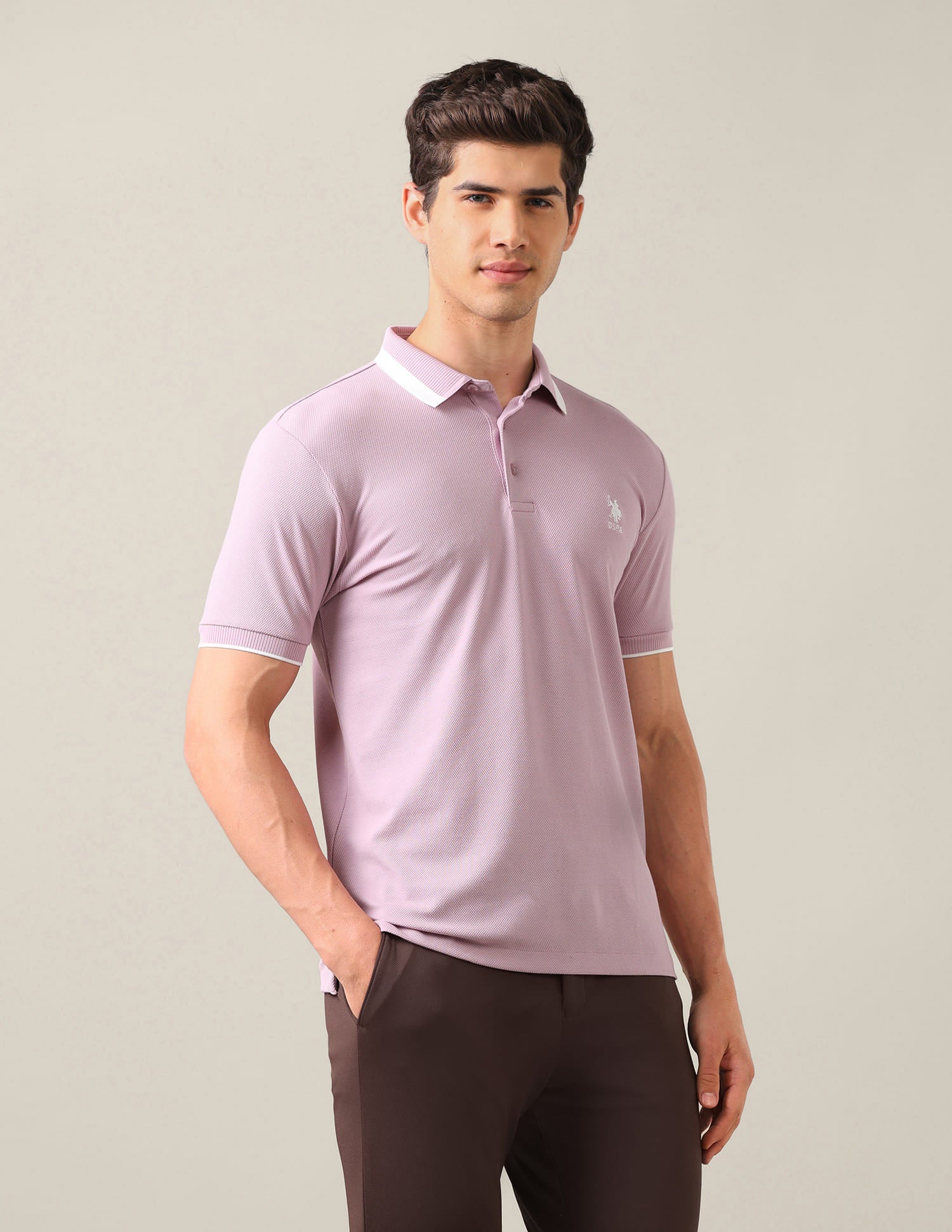 Solid Slim Fit Polo Shirt Pink - U.S. Polo Assn. India | Large