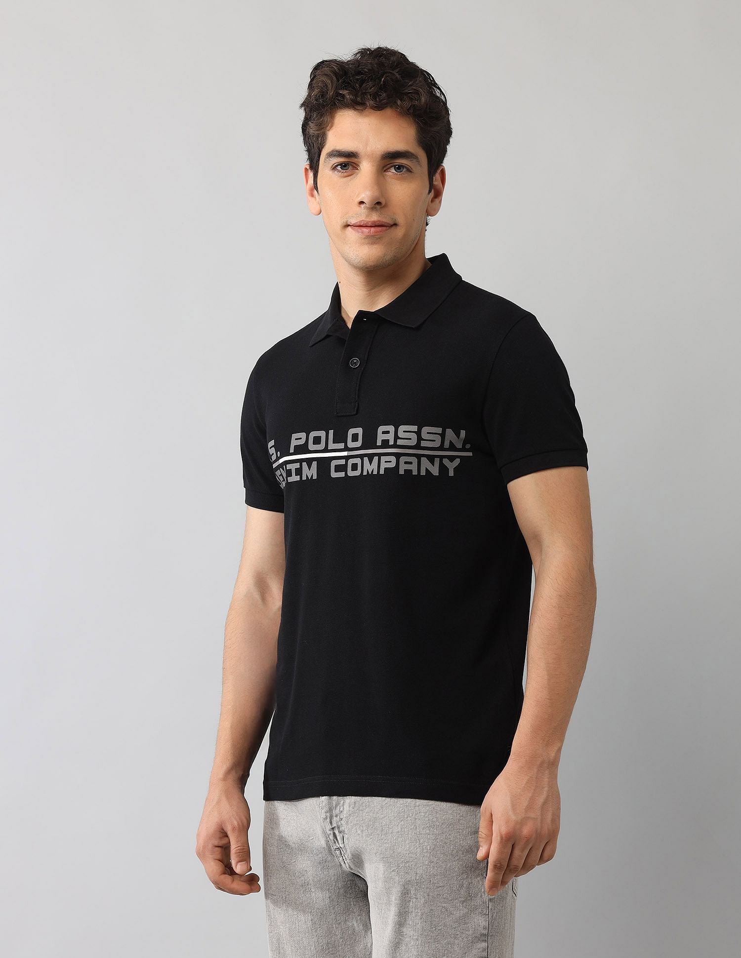 Muscle Fit Brand Printed Polo Shirt Black - U.S. Polo Assn. India | Large