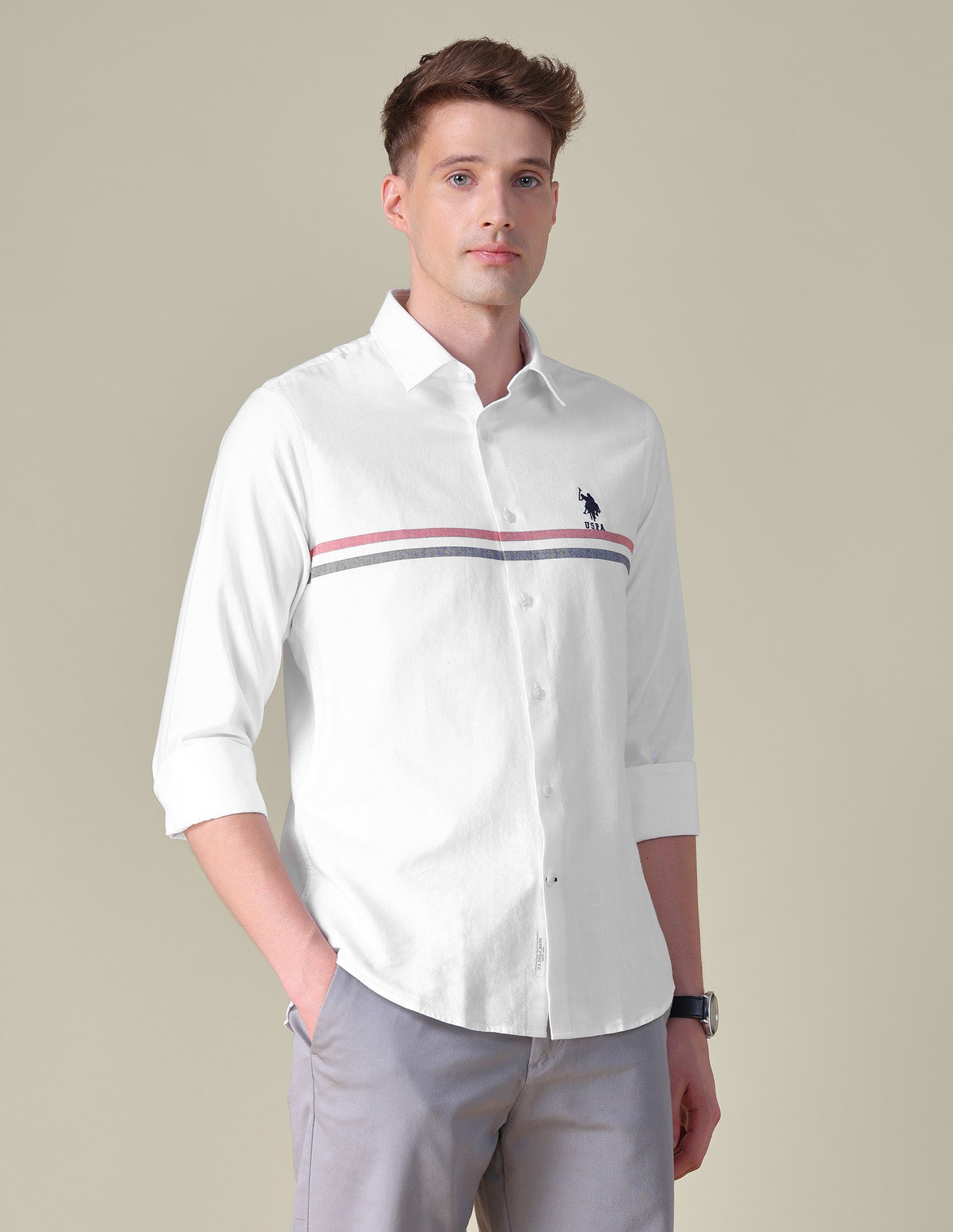 Horizontal Striped Tailored Fit Shirt White - U.S. POLO ASSN. | Large