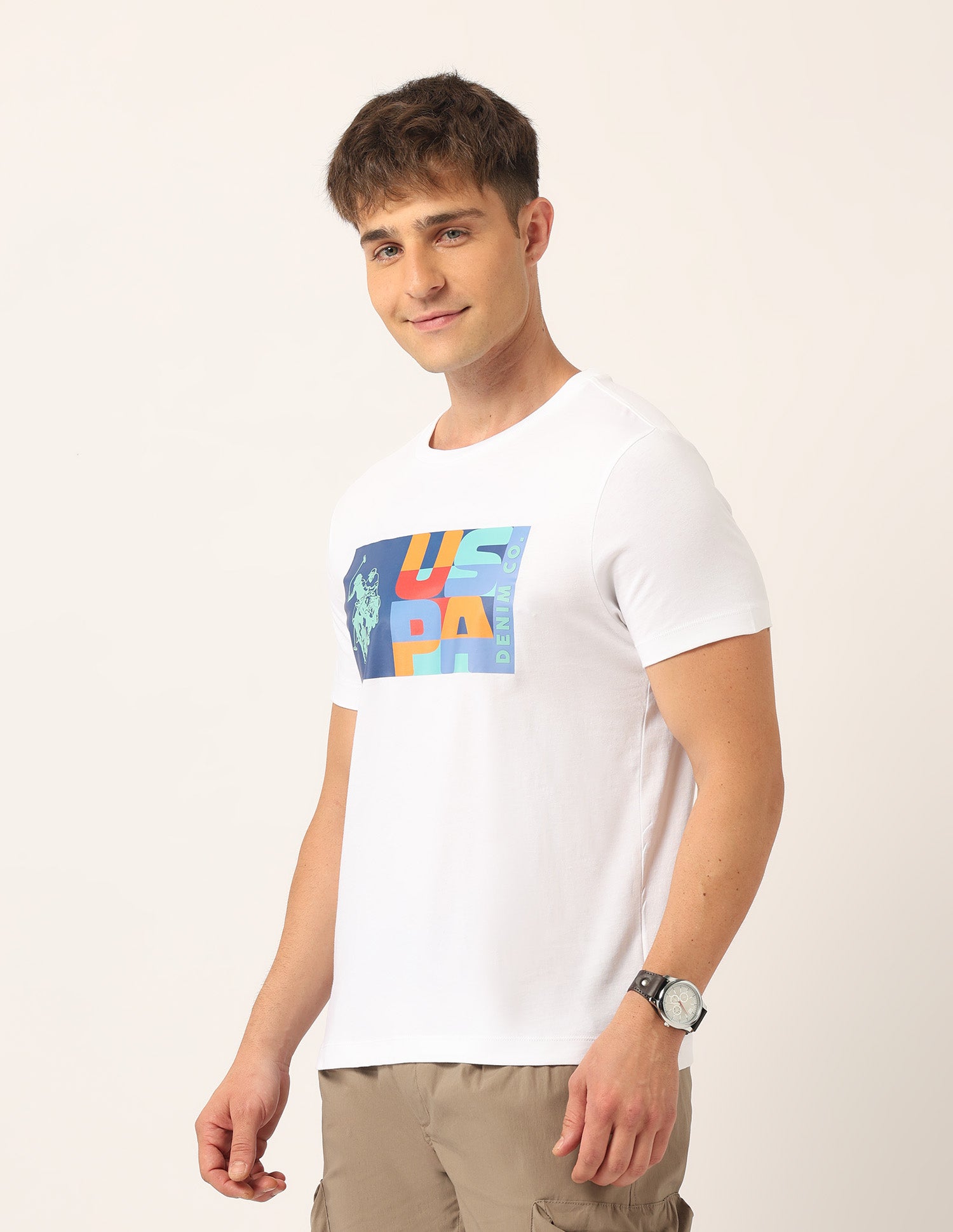 Brand Printed Muscle Fit T-Shirt White - U.S. Polo Assn. India | Large