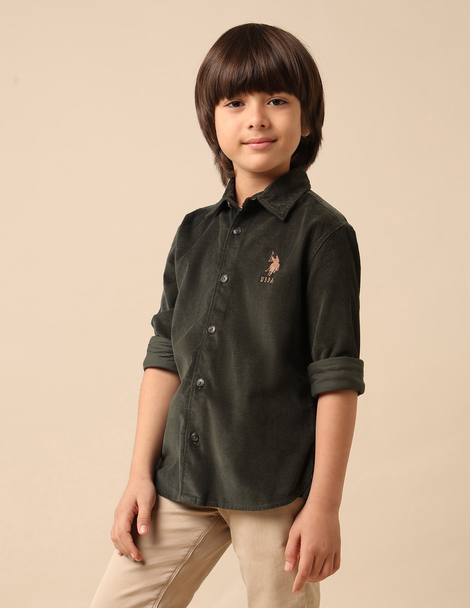 Boys Textured Pure Cotton Shirt Dark Green - U.S. POLO ASSN. | Large