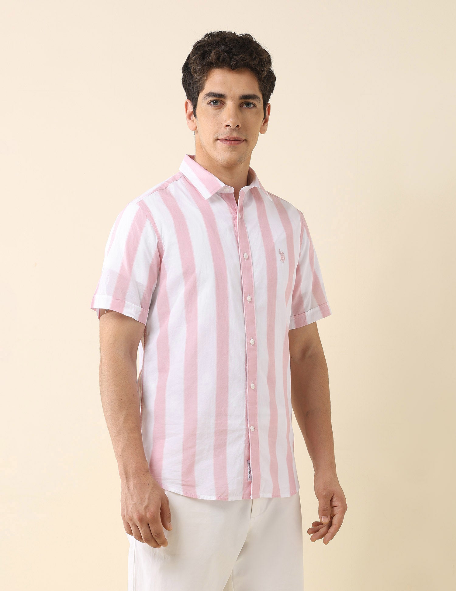 Vertical Striped Poplin Shirt Light Pink - U.S. Polo Assn. India | Large
