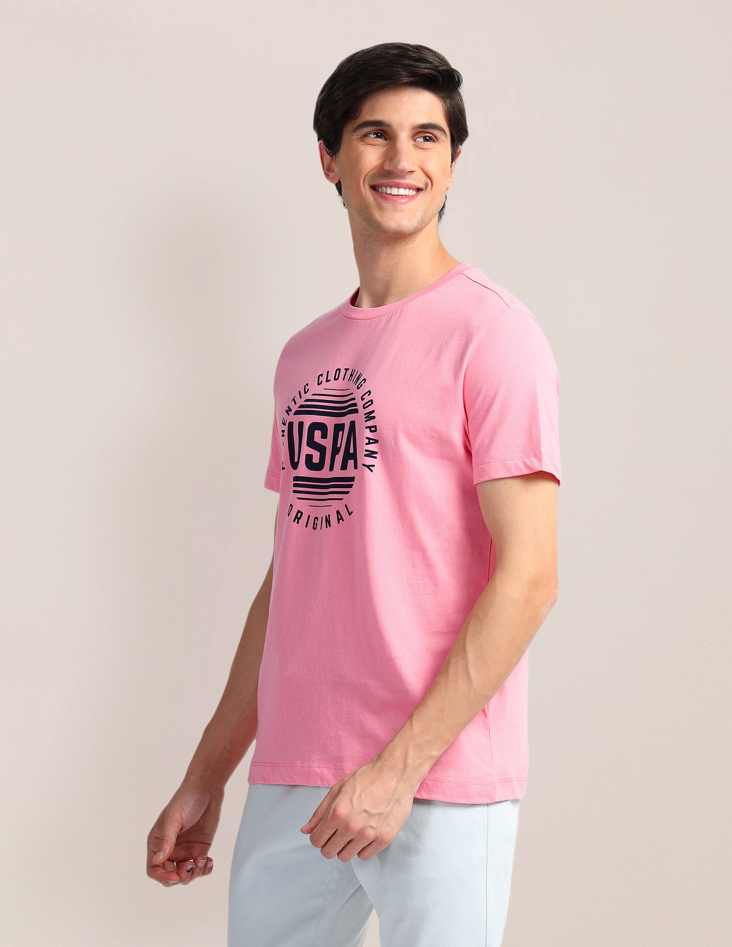 Brand Print Slim Fit T-Shirt Pink - U.S. Polo Assn. India | Large