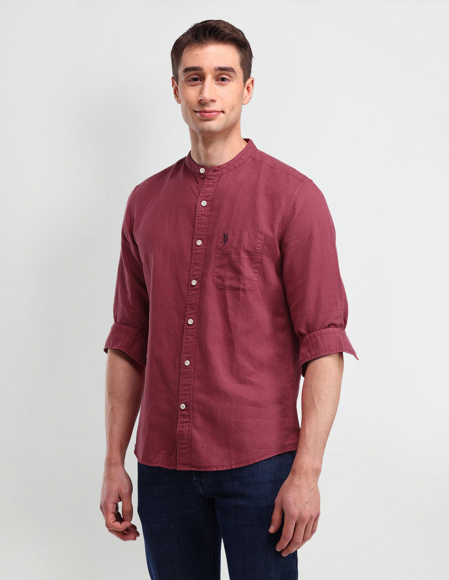 Slim Fit Poplin Linen Shirt Red - U.S. Polo Assn. India | Large