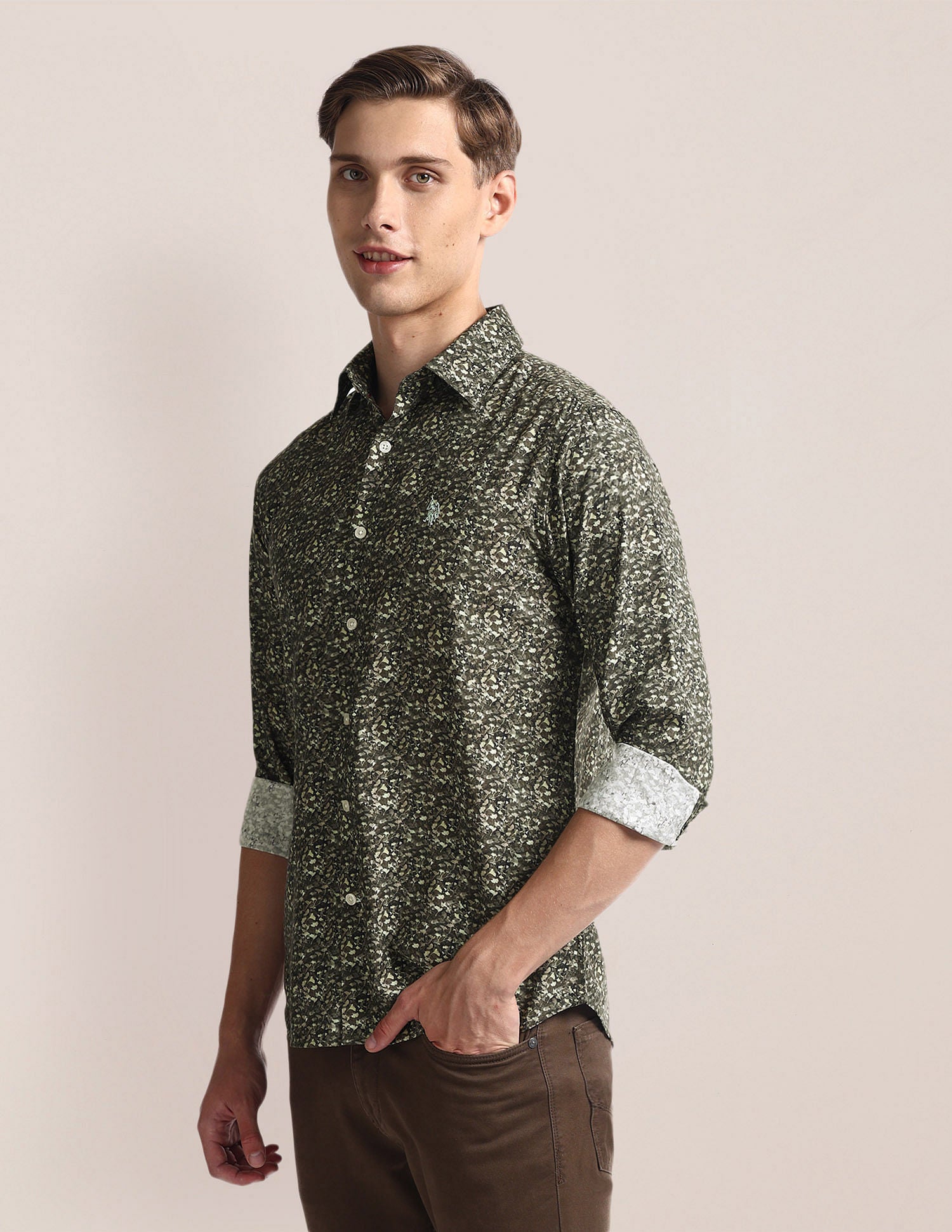 Floral Print Cotton Modal Shirt Green - U.S. Polo Assn. India | Large
