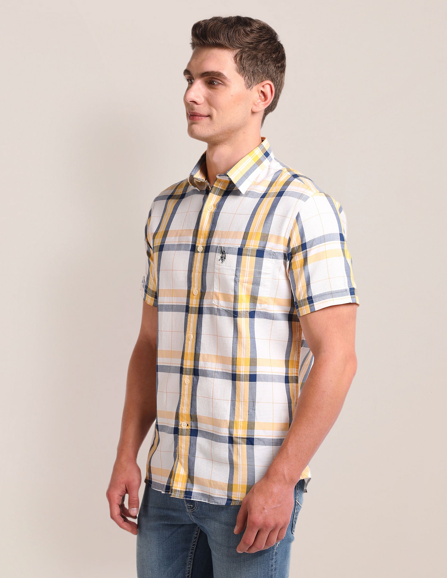 Tailored Regular Fit Check Shirt Yellow - U.S. Polo Assn. India | Large