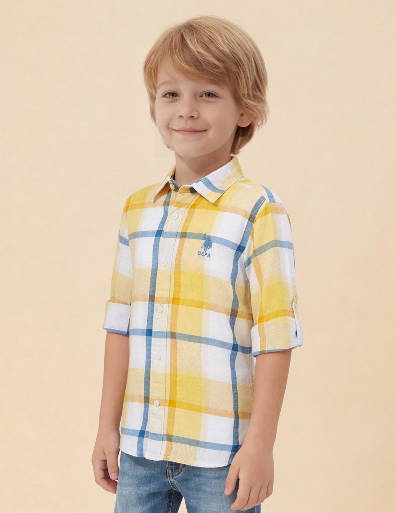 Boys Plaid Checked Dobby Shirt Yellow - U.S. Polo Assn. India | Large